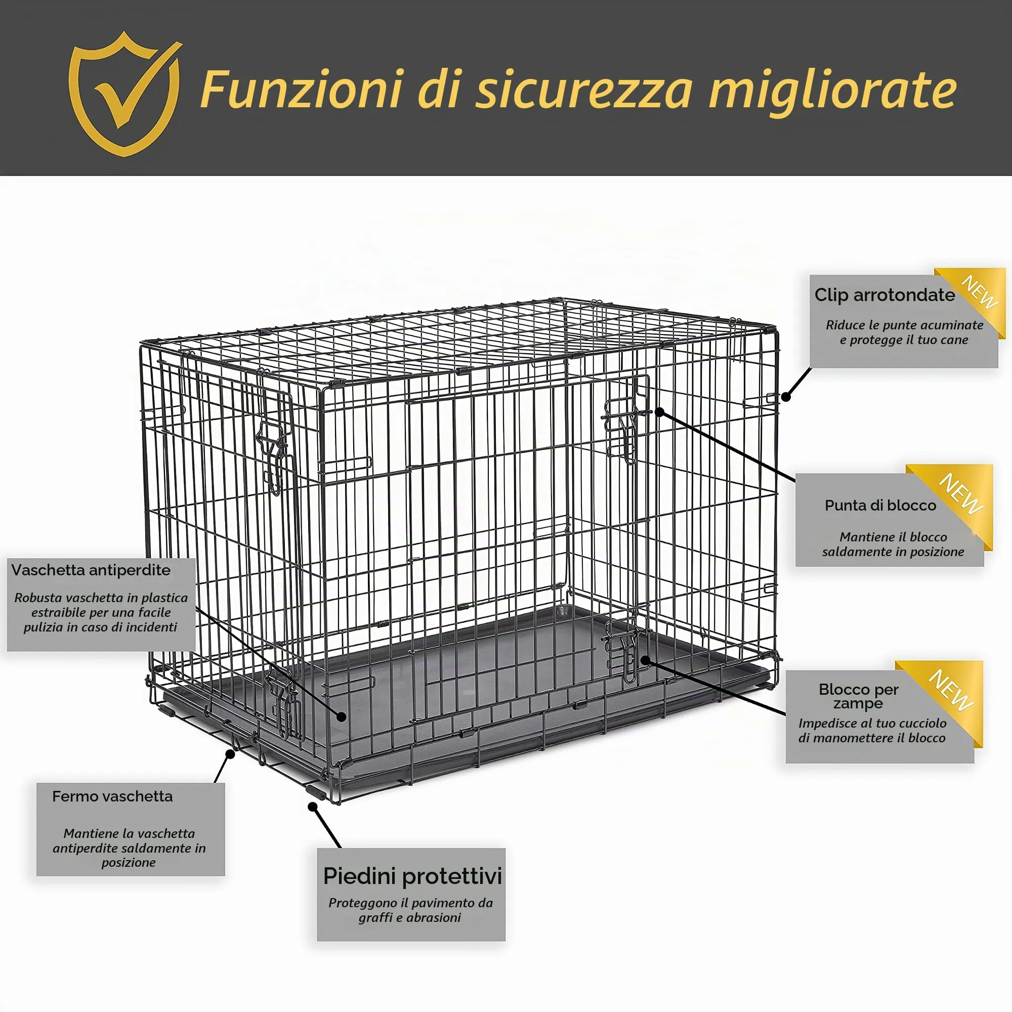 New World Gabbia per cani in metallo pieghevole con porta doppia, 91 cm, con vaschetta a prova di perdite - immagine 4