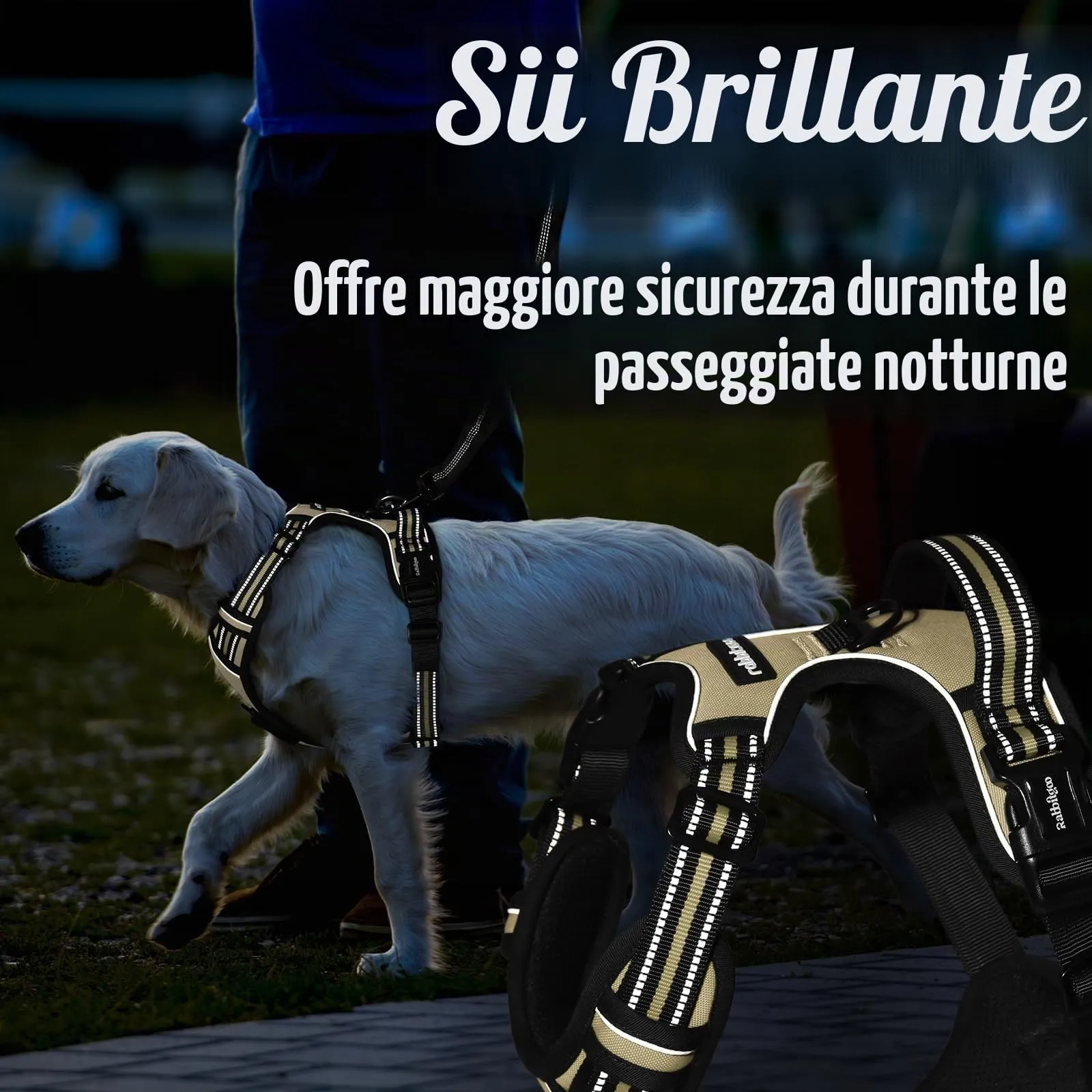 rabbitgoo Pettorina Cane Antifuga ad H con Maniglia e Bande Riflettenti, Cachi, XL - immagine 9