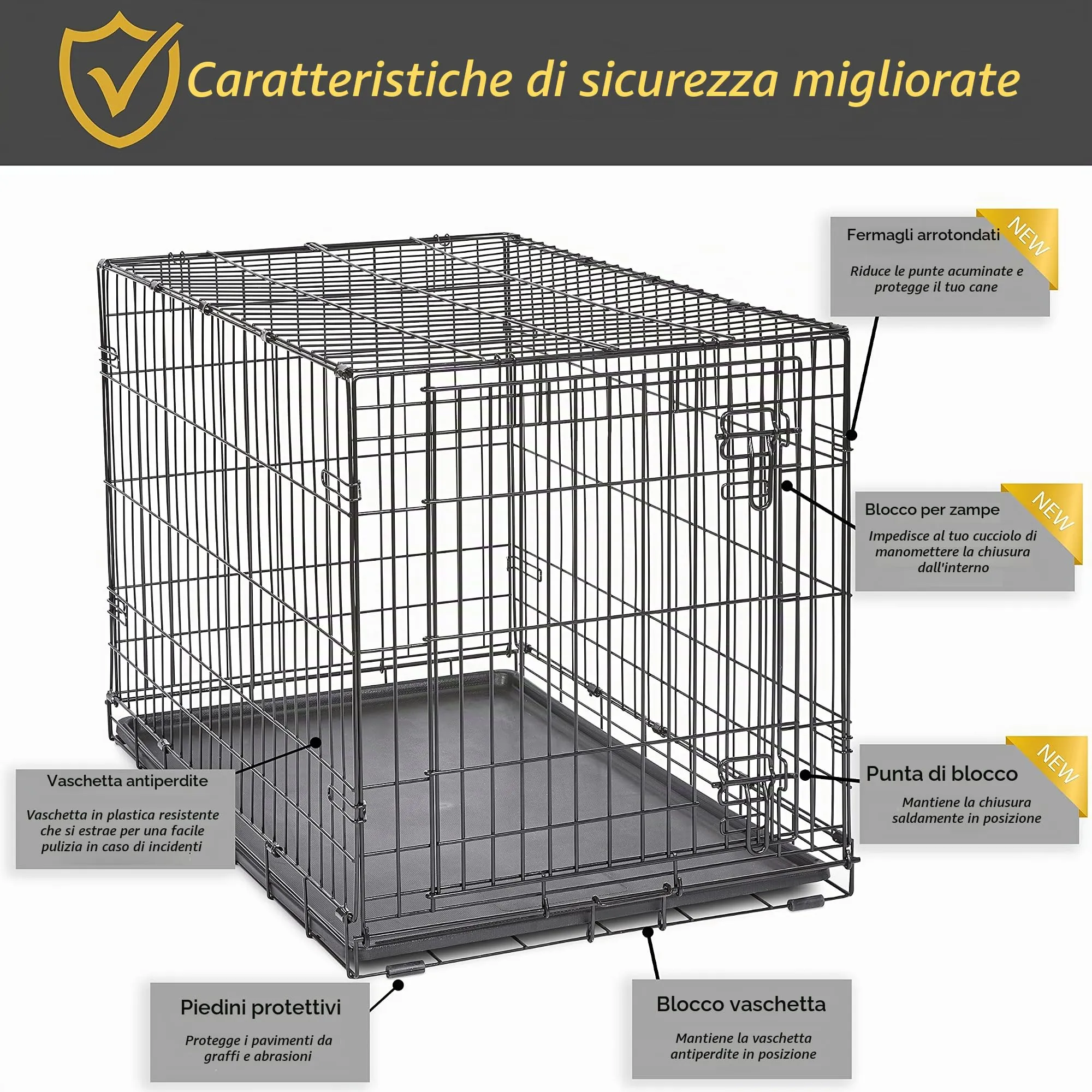 New World Gabbia per cani in metallo pieghevole, 91 cm, Nero - immagine 4