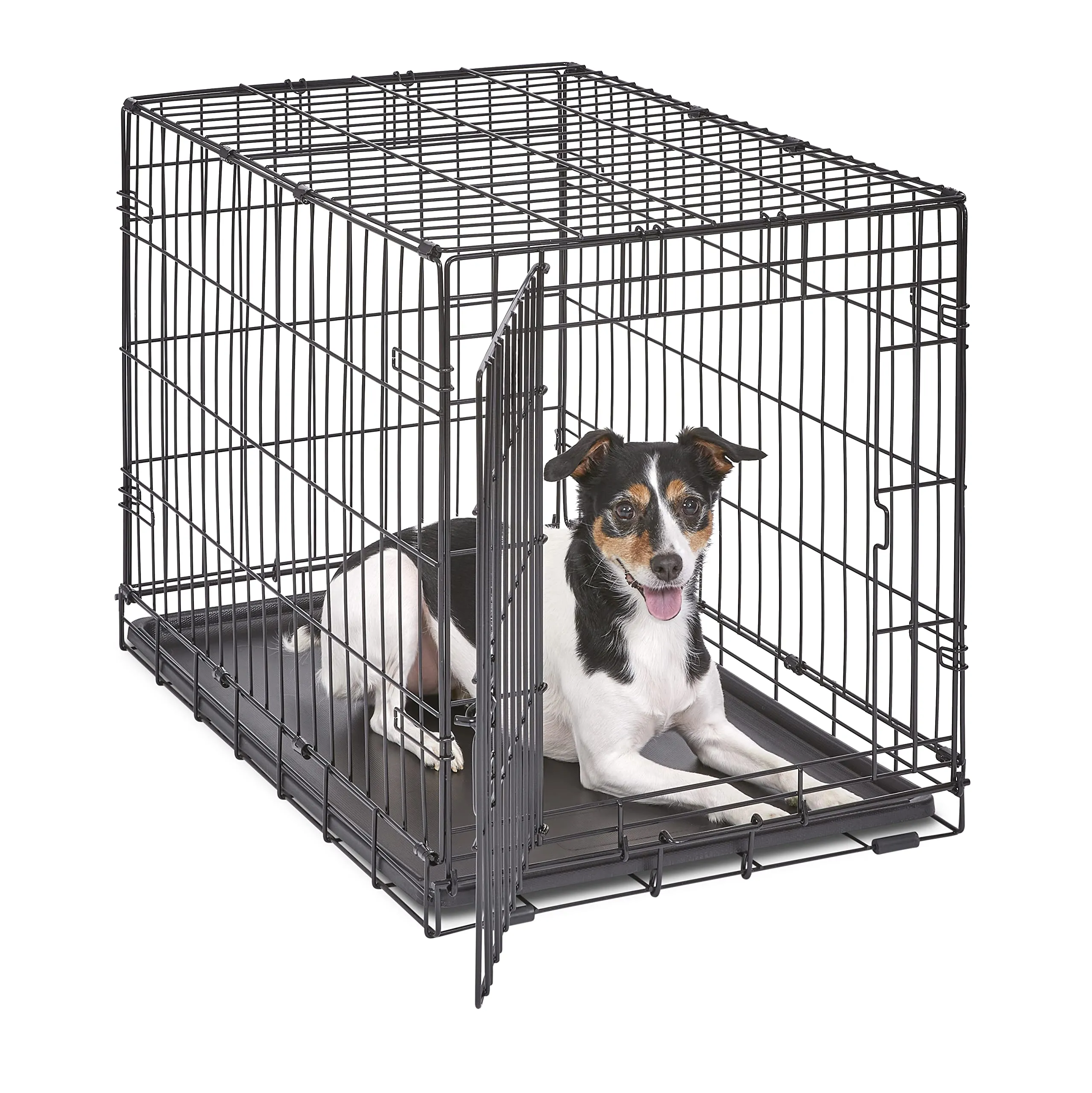 New World Gabbia per cani in metallo pieghevole con porta singola e vaschetta a prova di perdite, 76 cm, Nero - immagine 1
