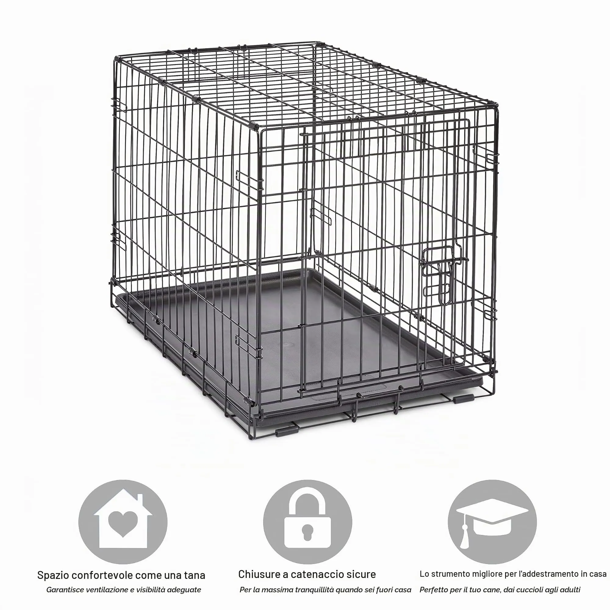New World Gabbia per cani in metallo pieghevole con porta singola e vaschetta a prova di perdite, 76 cm, Nero - immagine 3