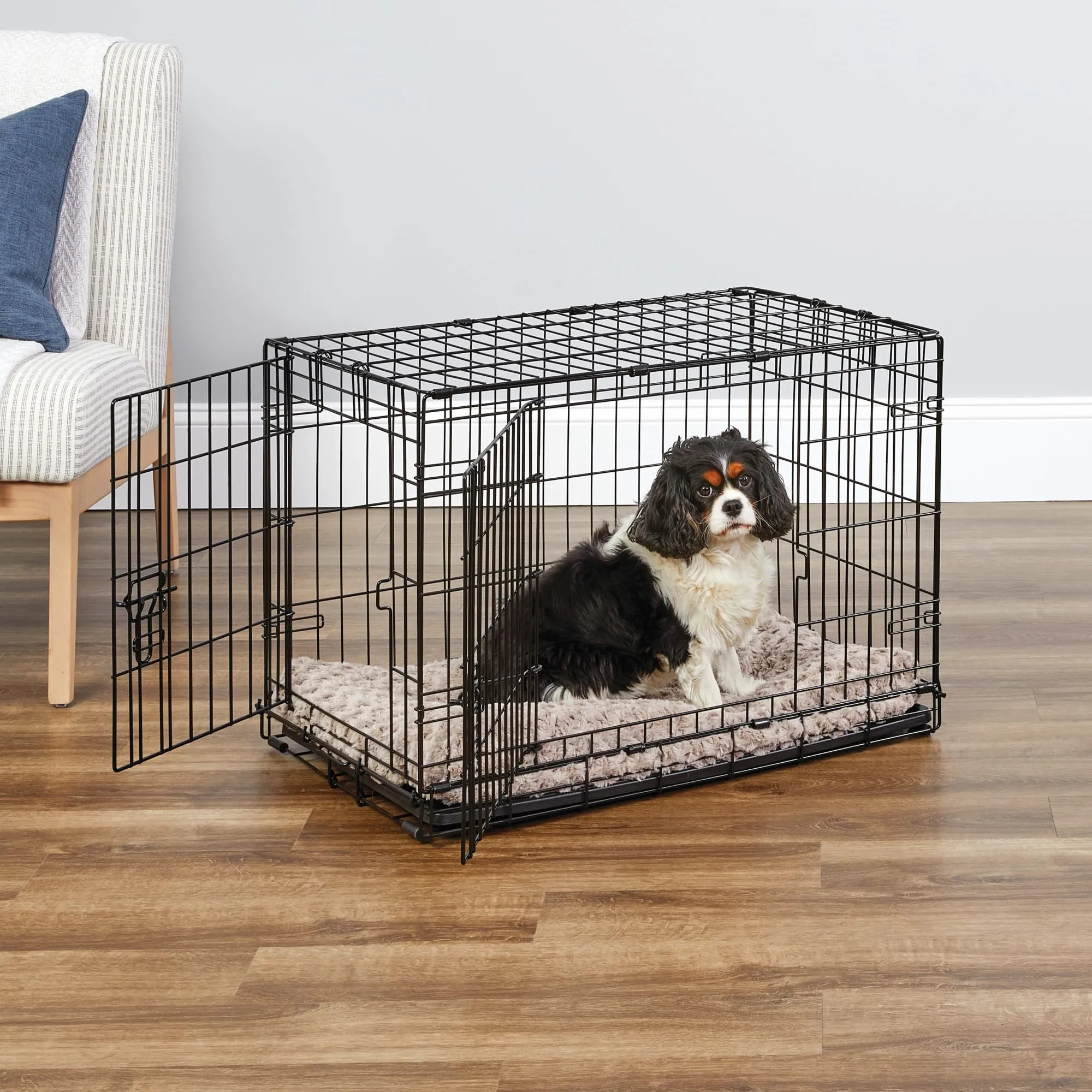 New World Gabbia per cani a doppia porta pieghevole in metallo, 76 cm, con vaschetta a prova di perdite, per razze di taglia media - immagine 2