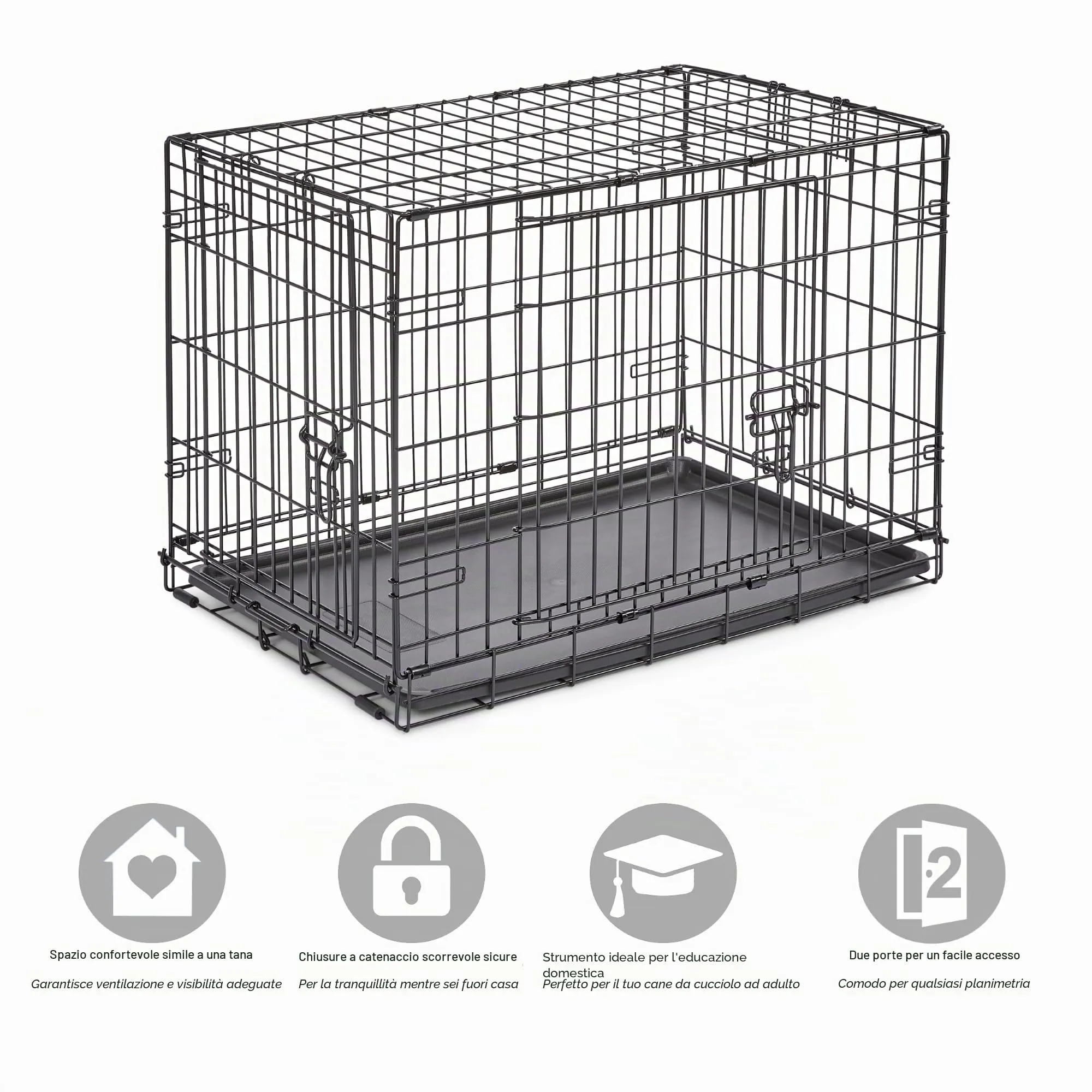 New World Gabbia per cani a doppia porta pieghevole in metallo, 76 cm, con vaschetta a prova di perdite, per razze di taglia media - immagine 3
