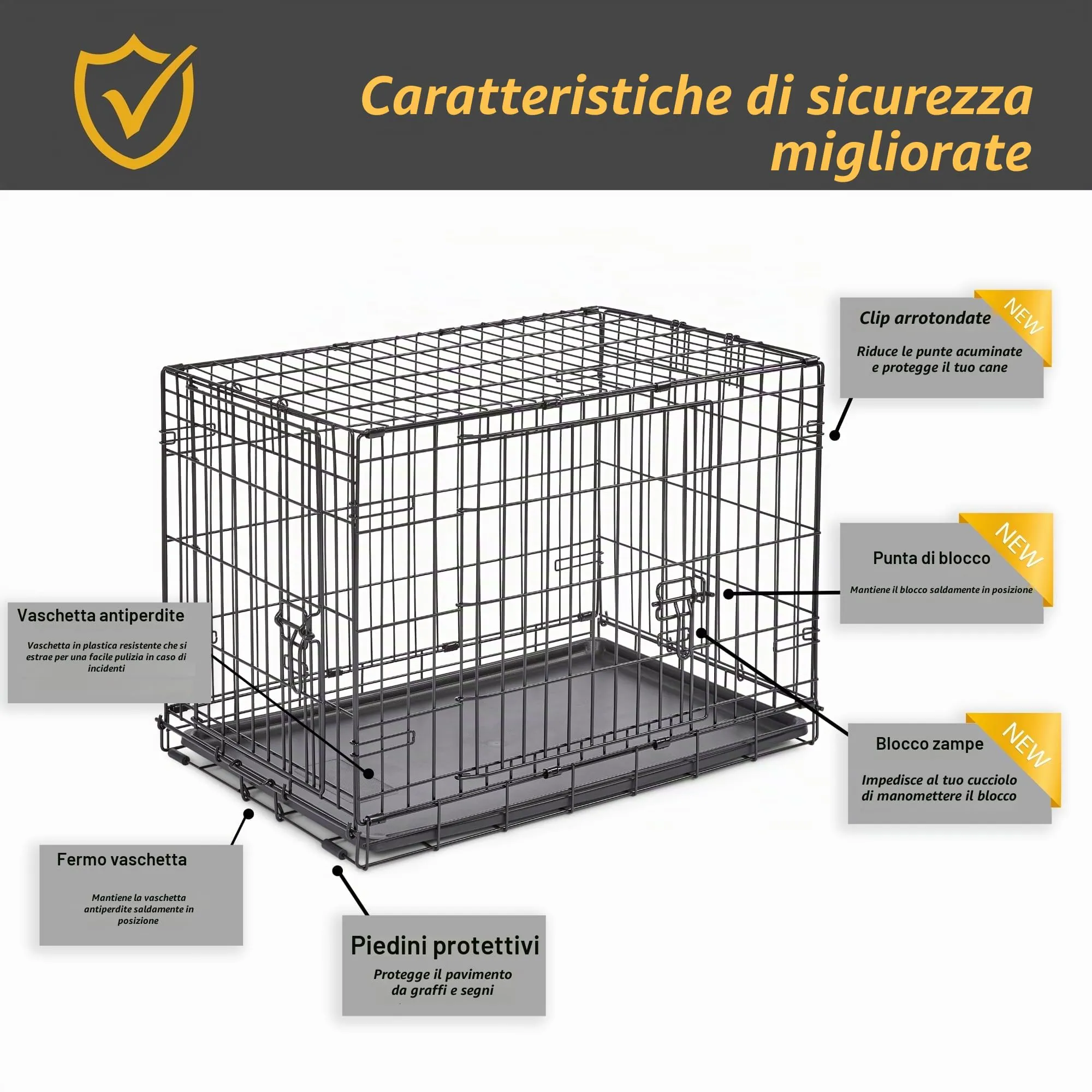 New World Gabbia per cani a doppia porta pieghevole in metallo, 76 cm, con vaschetta a prova di perdite, per razze di taglia media - immagine 4