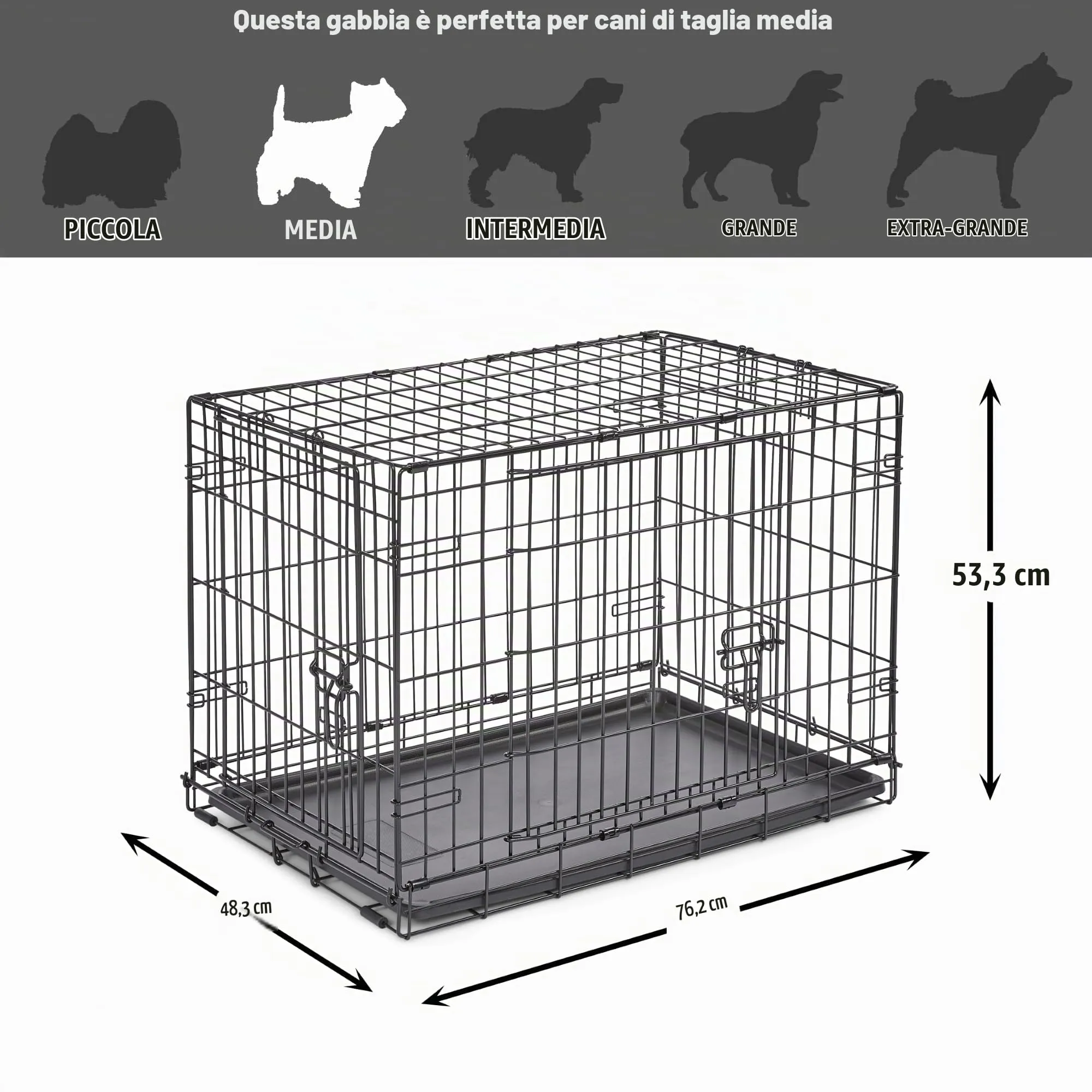 New World Gabbia per cani a doppia porta pieghevole in metallo, 76 cm, con vaschetta a prova di perdite, per razze di taglia media - immagine 6