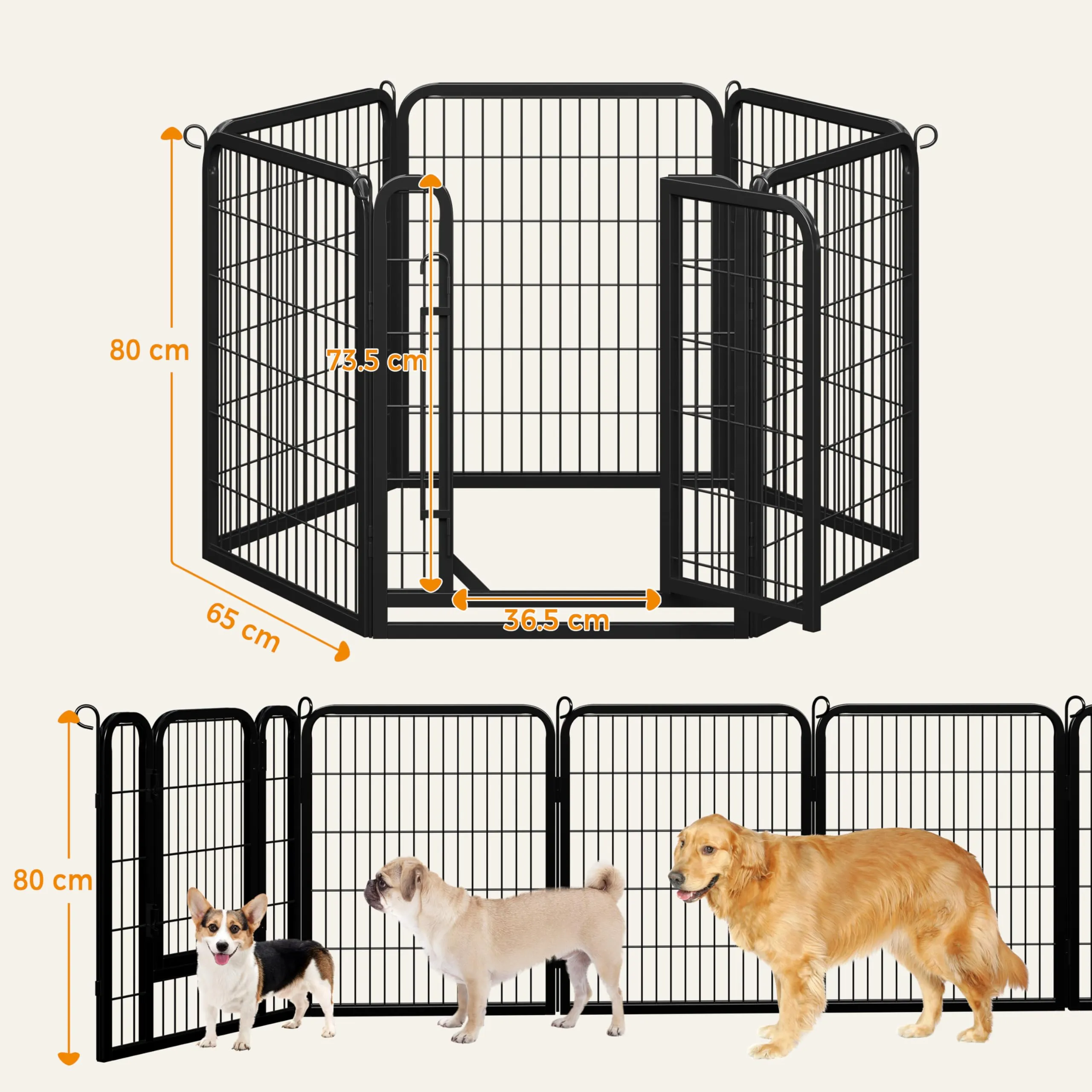 Yaheetech Recinto per Cani Cuccioli Pieghevole e Portatile, 6 pz, 65 x 80 cm - immagine 2