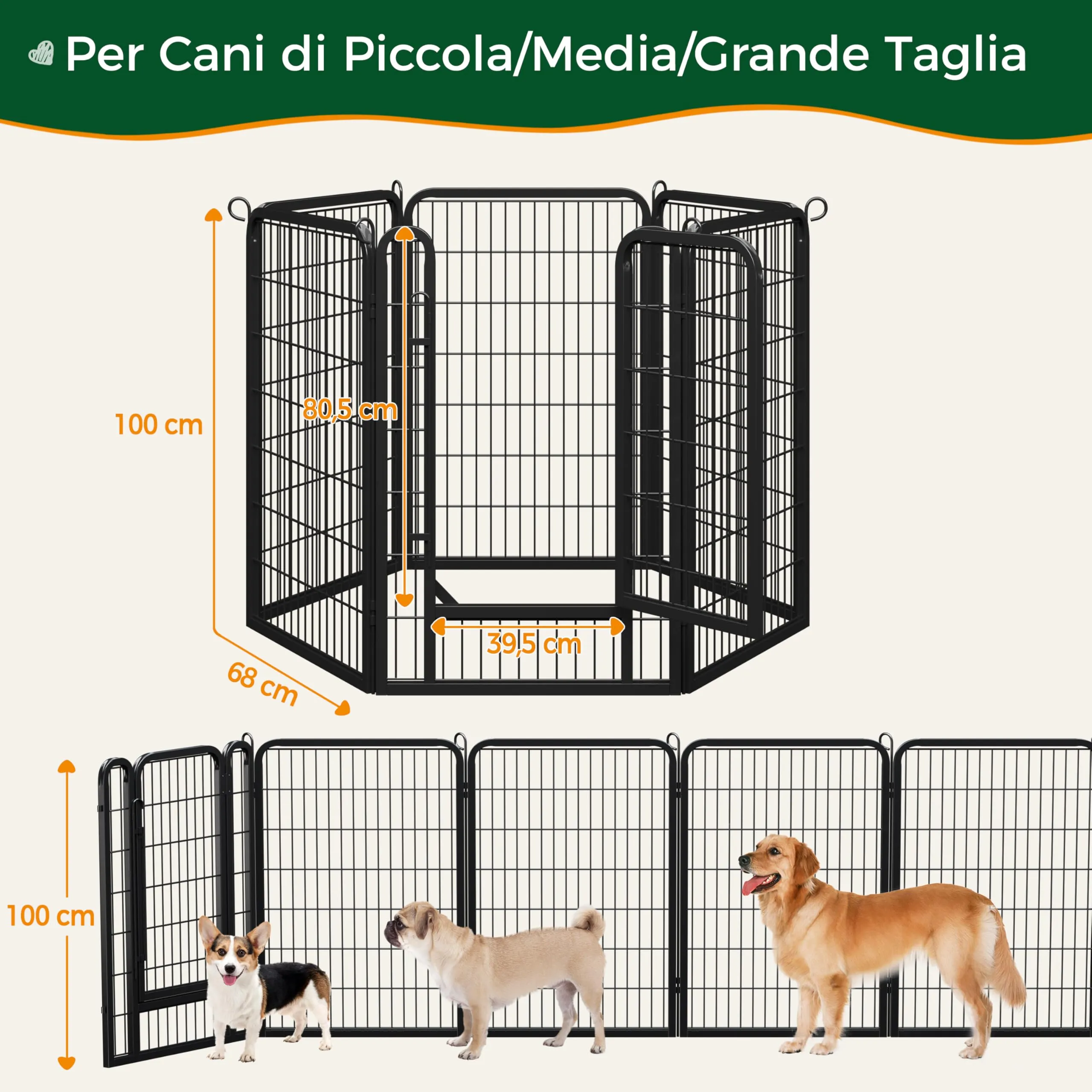 Yaheetech Recinto per Cani e Animali 6 Pannelli 68 x 100 cm, Nero - immagine 2
