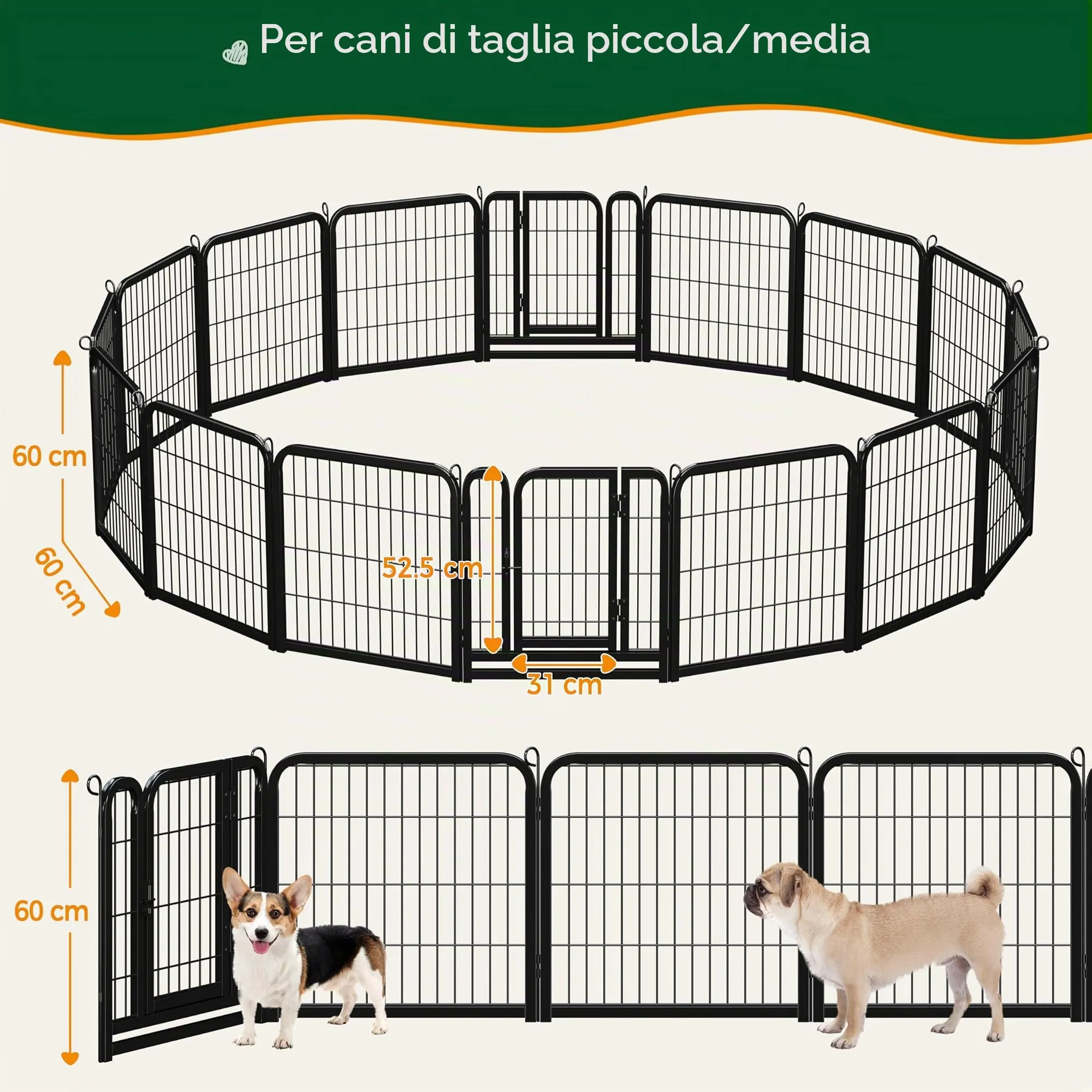 Yaheetech Recinto per Cani Cuccioli Pieghevole e Portatile, 16 pz, 63 x 63 cm - immagine 4