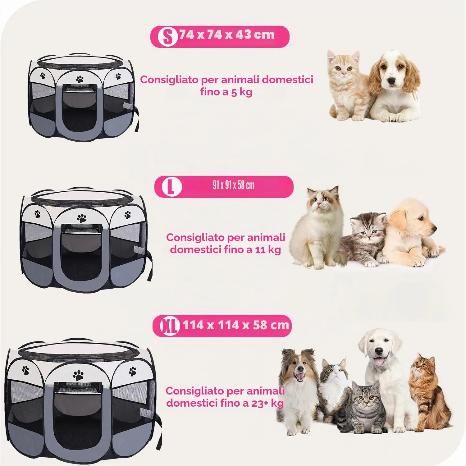 Exquilnova Beccuccioolo Portatile per Animali, 74 x 74 x 43 cm, Pieghevole, Tessuto Oxford Impermeabile, Rosa - immagine 2