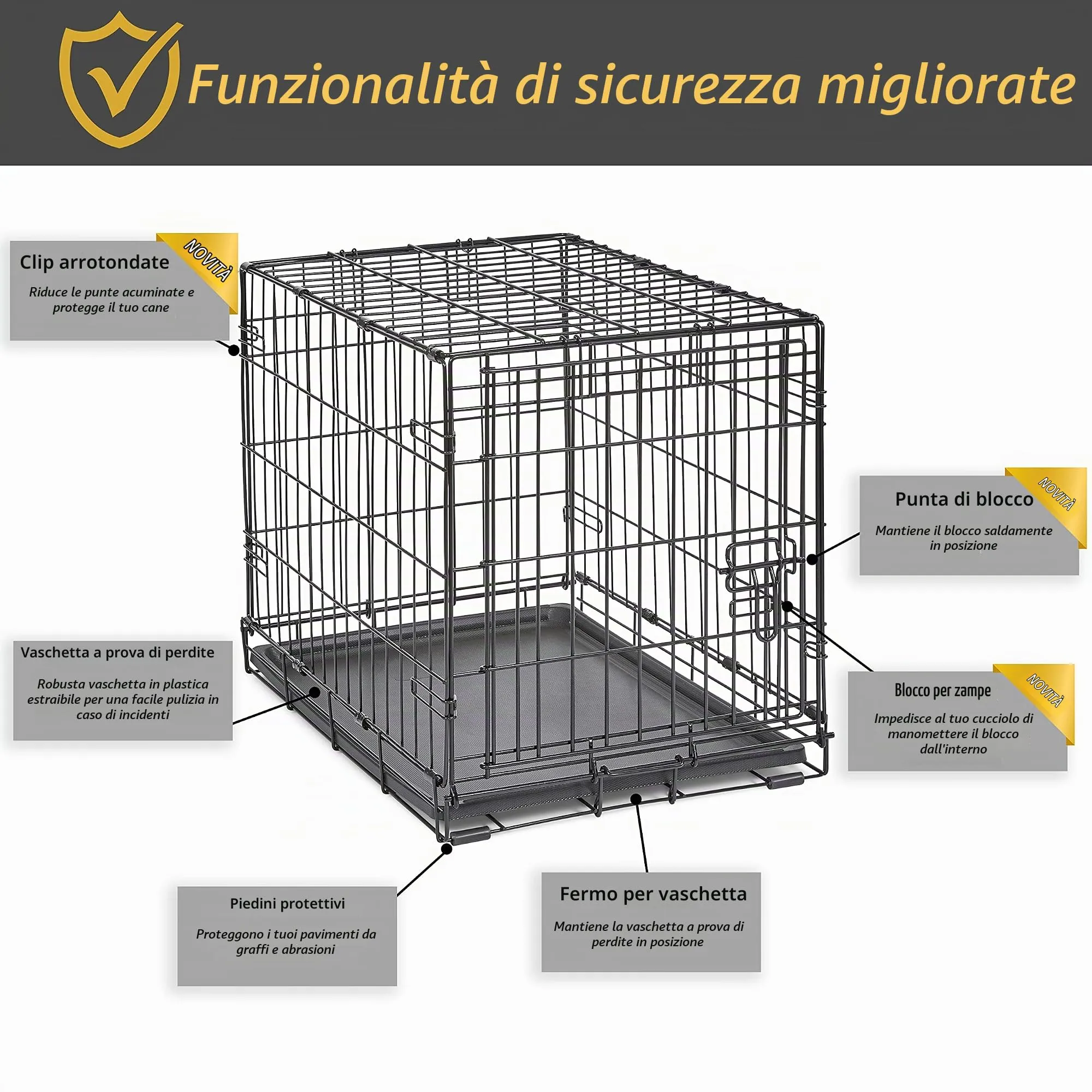 New World Gabbia per cani pieghevole in metallo, 61 cm, con vaschetta a prova di perdite, per cani di piccola taglia - immagine 4