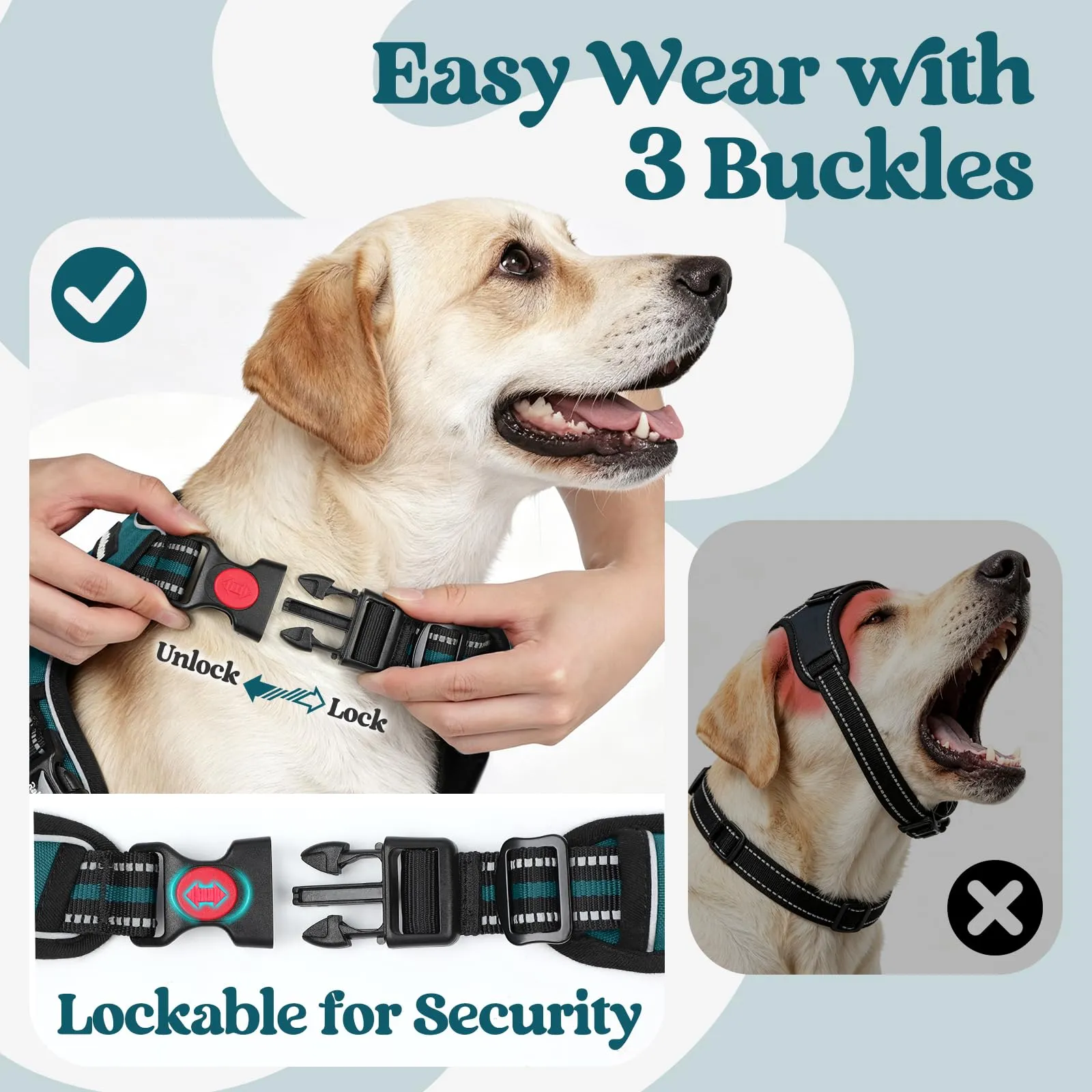 rabbitgoo Pettorina Cane Antifuga ad H con Maniglia e Bande Riflettenti, Verde Scuro, XL - immagine 3