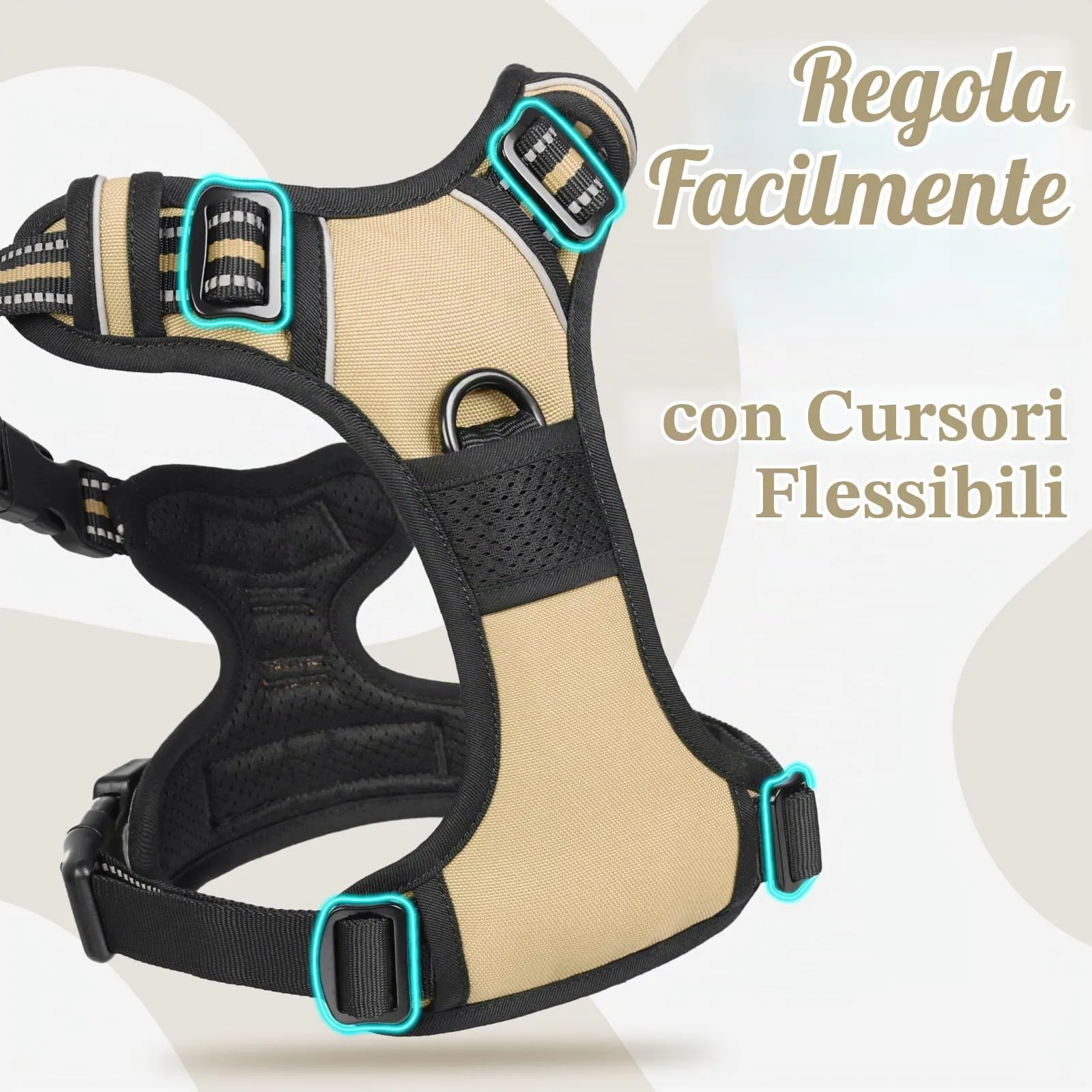 rabbitgoo Pettorina Cane ad H Antifuga con Maniglia e Bande Riflettenti, Cachi, M - immagine 4