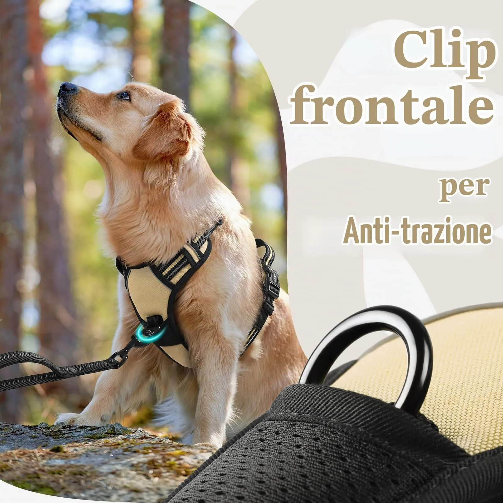 rabbitgoo Pettorina Cane ad H Antifuga con Maniglia e Bande Riflettenti, Cachi, M - immagine 7