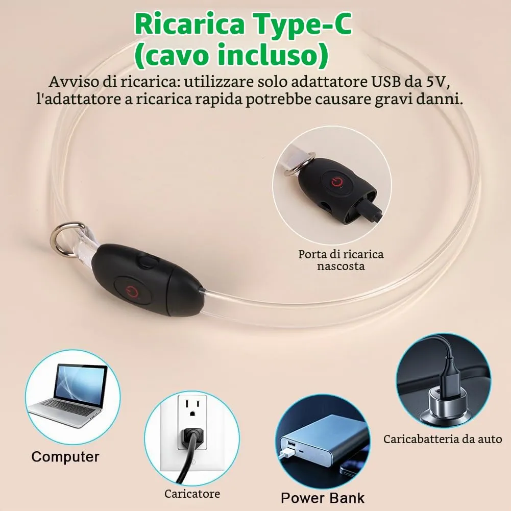 AUAUY Collare Luminoso per Cani, Ricaricabile USB, Regolabile - immagine 5