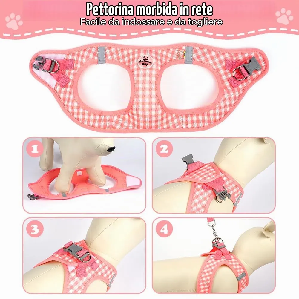 OFFCUP Set Imbracatura e Guinzaglio Traspirante per Cani e Gatti, Taglia L, Rosa - immagine 6