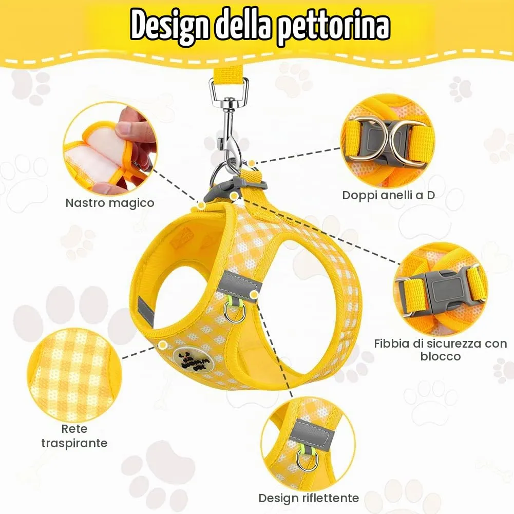 OFFCUP Set Imbracatura e Guinzaglio Traspirante per Cani e Gatti, Taglia L, Giallo - immagine 3
