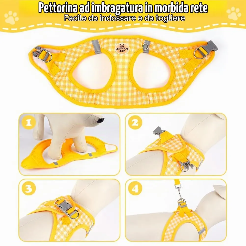 OFFCUP Pettorina con Guinzaglio Air Mesh Traspirante per Cani e Gatti, Giallo, XS - immagine 6