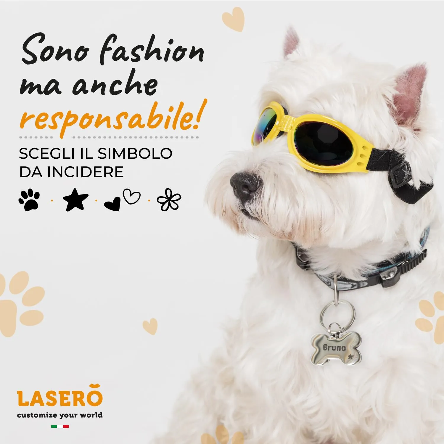 LASERO Medaglietta Cane Personalizzata a Forma di Osso Bombato in Acciaio 40×25 mm, 30g (Argento, Nero, Oro) - immagine 3
