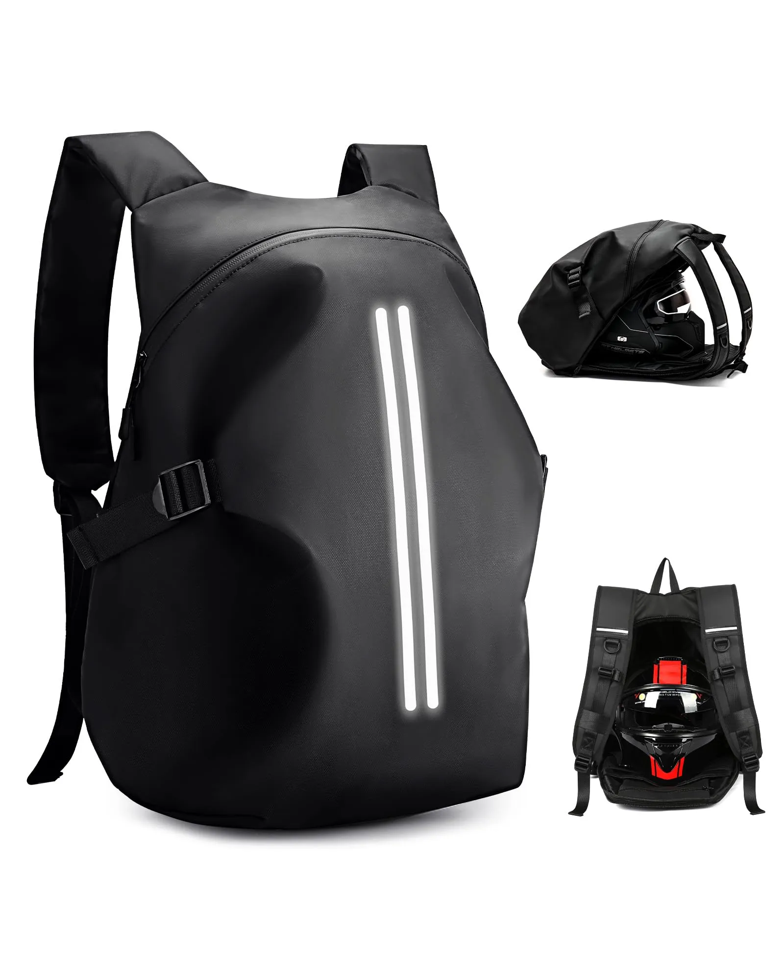 HYC00 Zaino Moto Impermeabile Riflettente per Casco, Nero - immagine 1