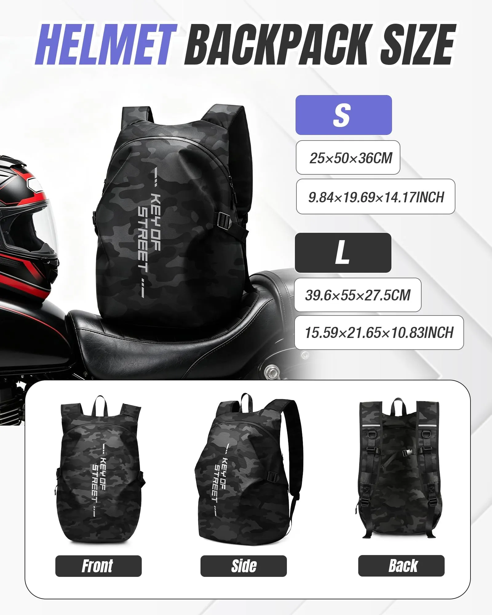 HYC00 Zaino Moto Impermeabile Riflettente per Casco Uomo Donna - immagine 2