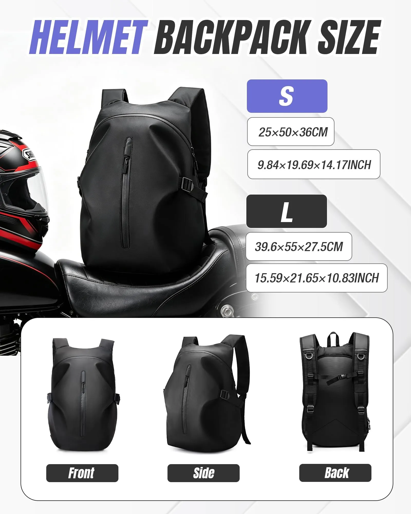 HYC00 Zaino Moto Impermeabile Unisex per Casco, Nero - immagine 2