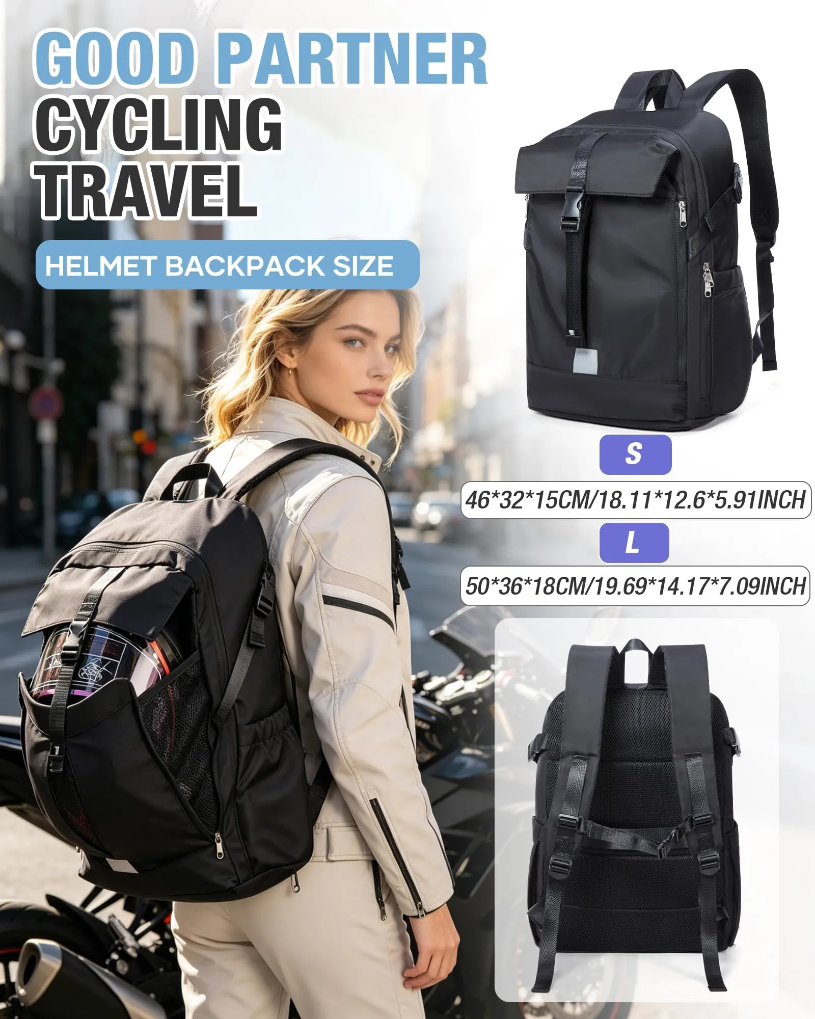 HYC00 Zaino Moto Impermeabile Espandibile per Uomo e Donna - immagine 2