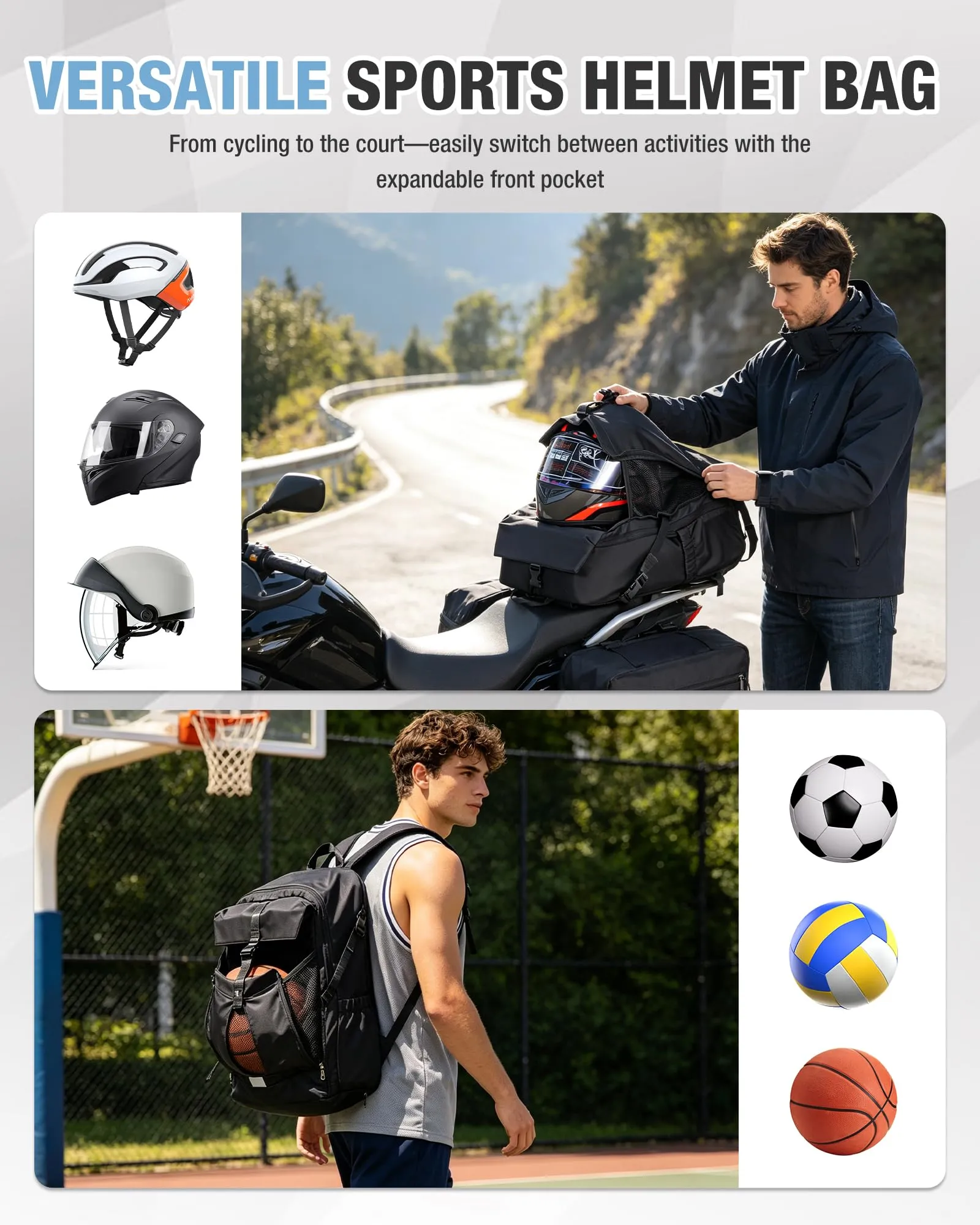 HYC00 Zaino Moto Impermeabile Espandibile per Uomo e Donna - immagine 3