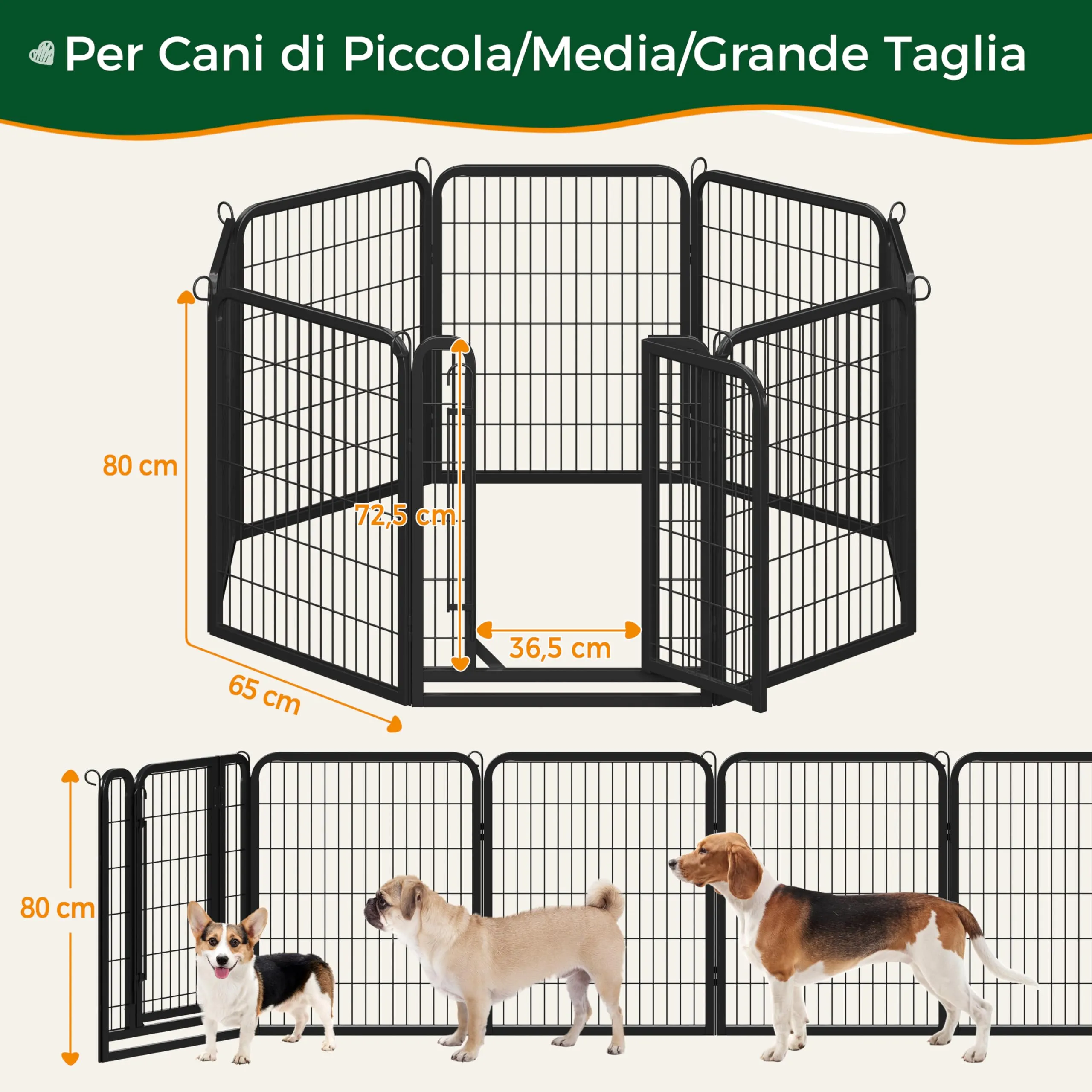 Yaheetech Recinto per Cani Cuccioli Pieghevole e Portatile, 8 pz, 65 x 80 cm - immagine 2