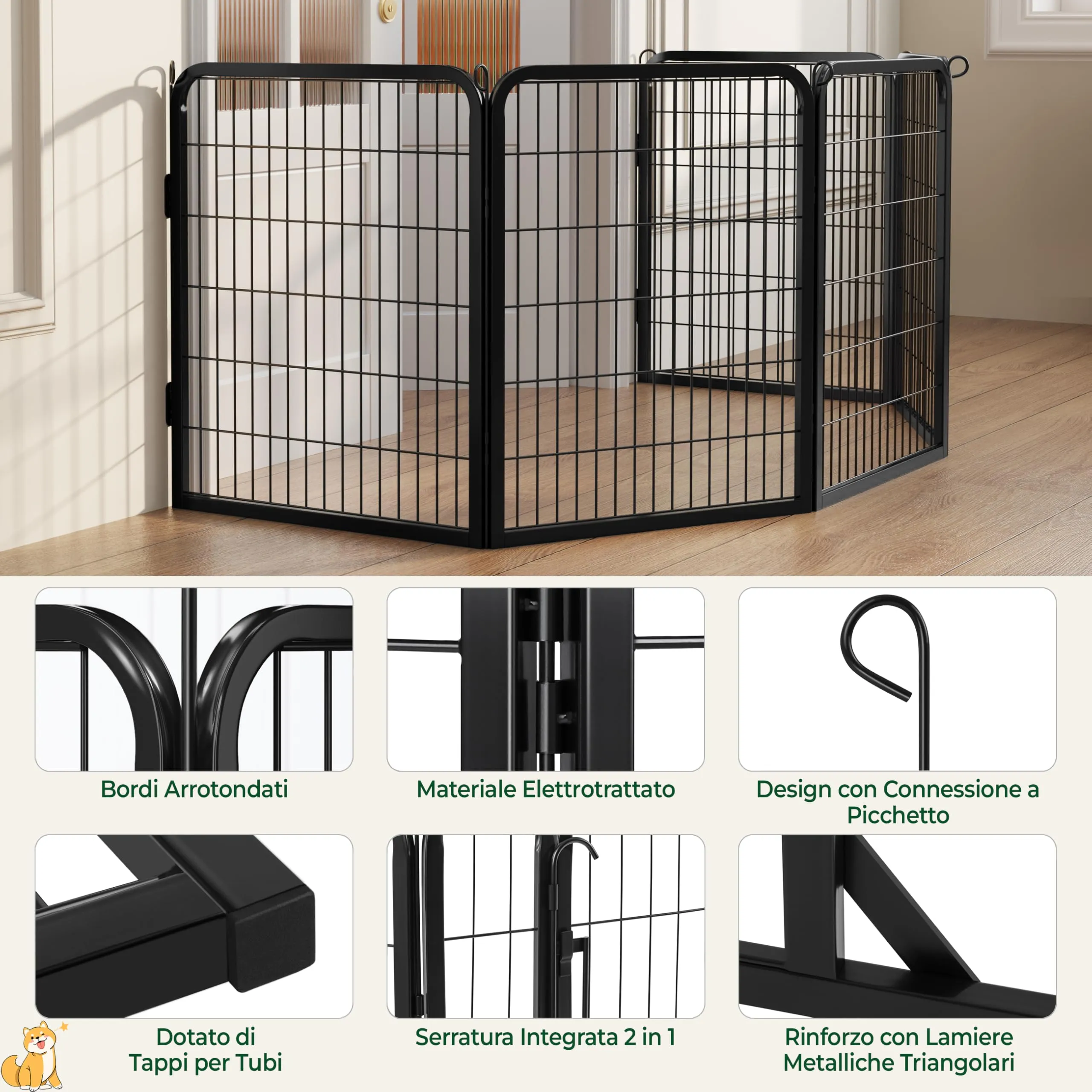 Yaheetech Recinto per Cani Cuccioli Pieghevole e Portatile, 8 pz, 65 x 80 cm - immagine 3