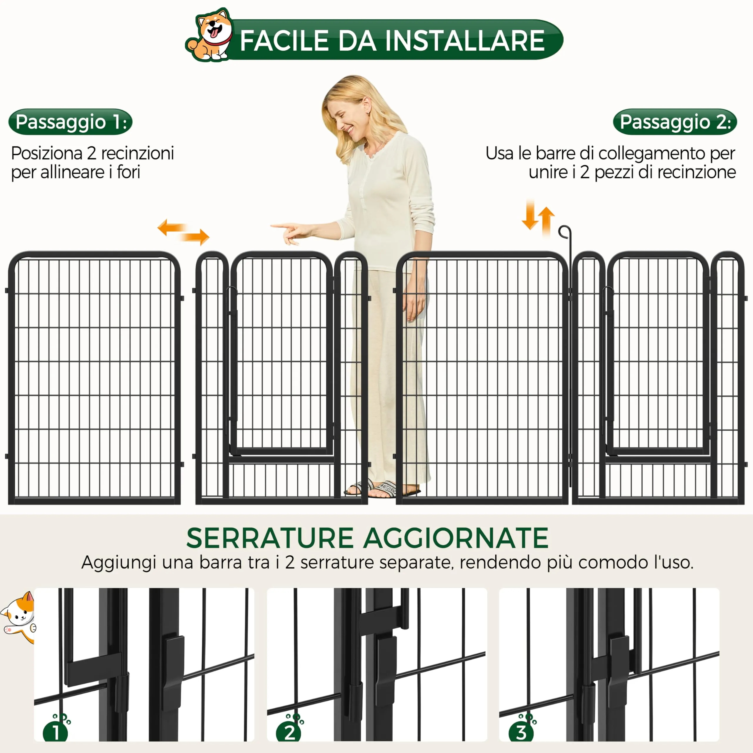 Yaheetech Recinto per Cani 8 Pannelli 68 x 100 cm, Nero - immagine 6