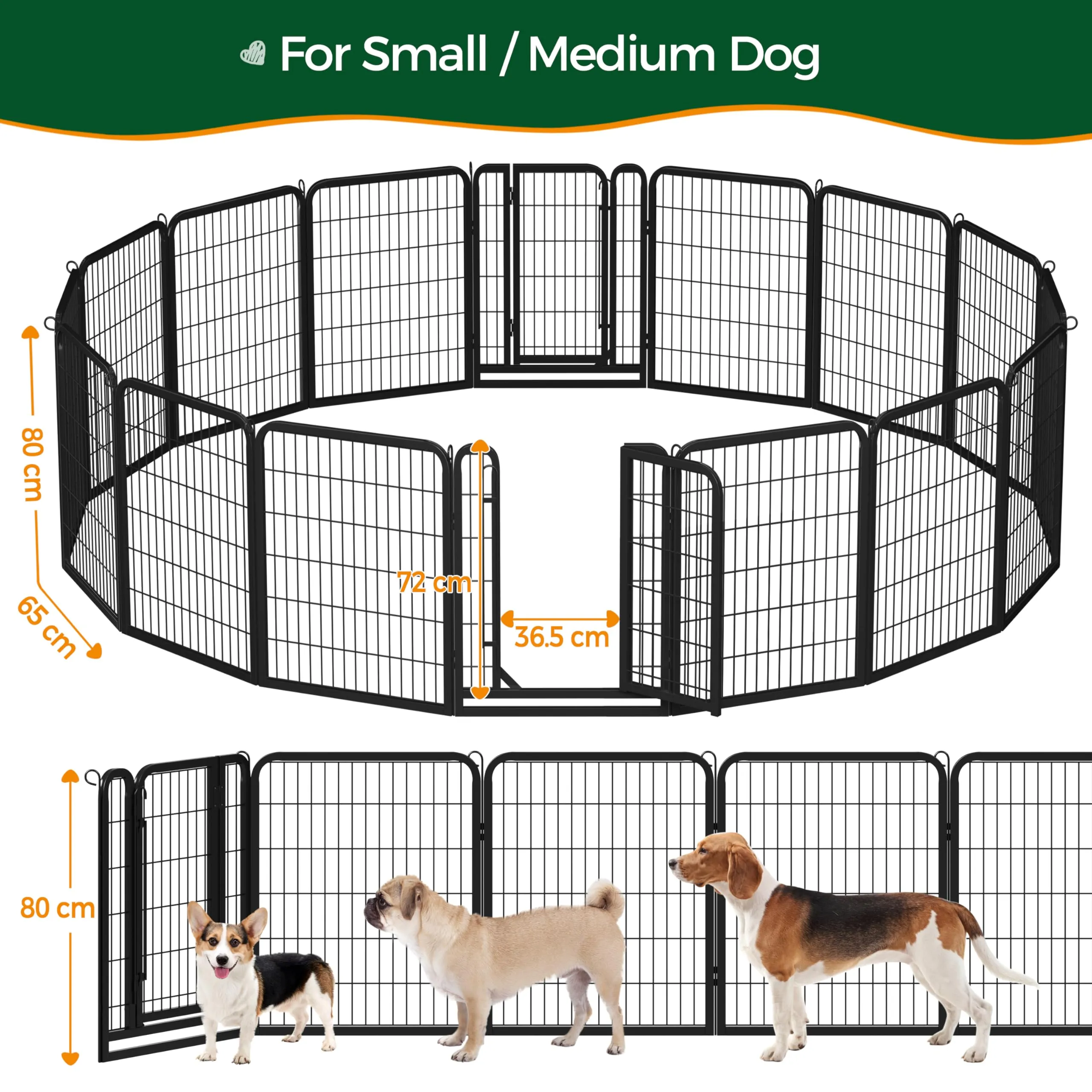 Yaheetech Recinto per Cani Cuccioli Pieghevole e Portatile, 16 pz, 65 x 80 cm - immagine 3