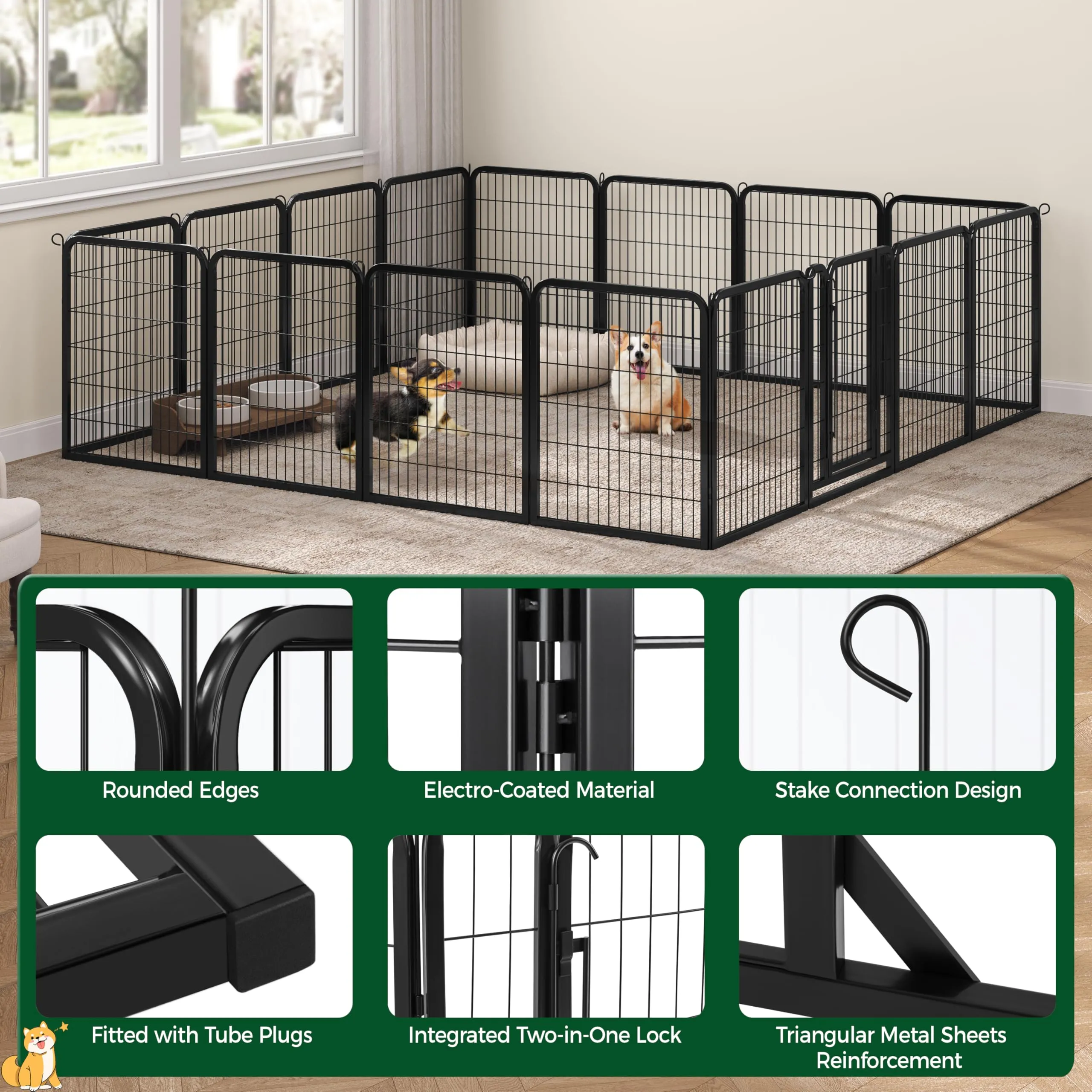 Yaheetech Recinto per Cani Cuccioli Pieghevole e Portatile, 16 pz, 65 x 80 cm - immagine 4