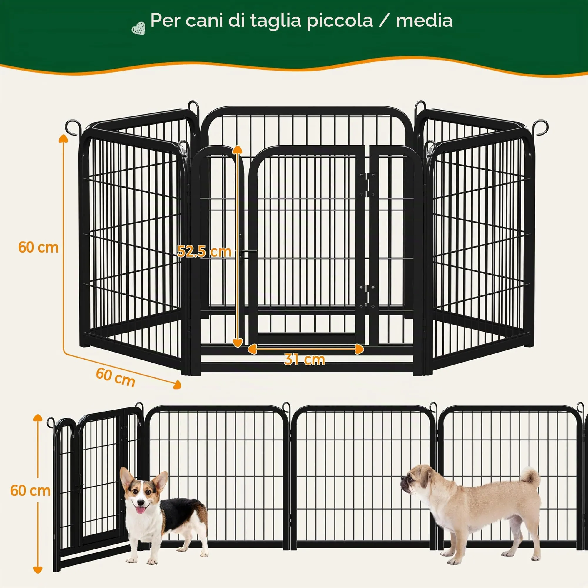 Yaheetech Recinto per Cani da Interno e Esterno, 6 pezzi, 63 x 63 cm, Nero - immagine 3