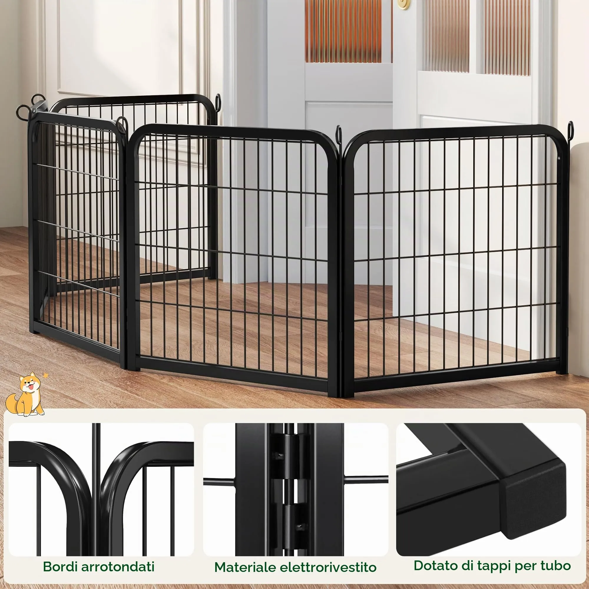 Yaheetech Recinto per Cani da Interno e Esterno, 6 pezzi, 63 x 63 cm, Nero - immagine 4