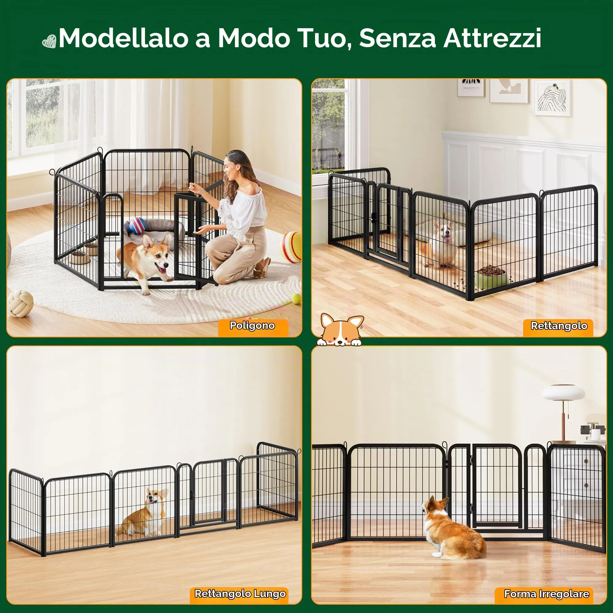 Yaheetech Recinto per Cani da Interno e Esterno, 6 pezzi, 63 x 63 cm, Nero - immagine 9