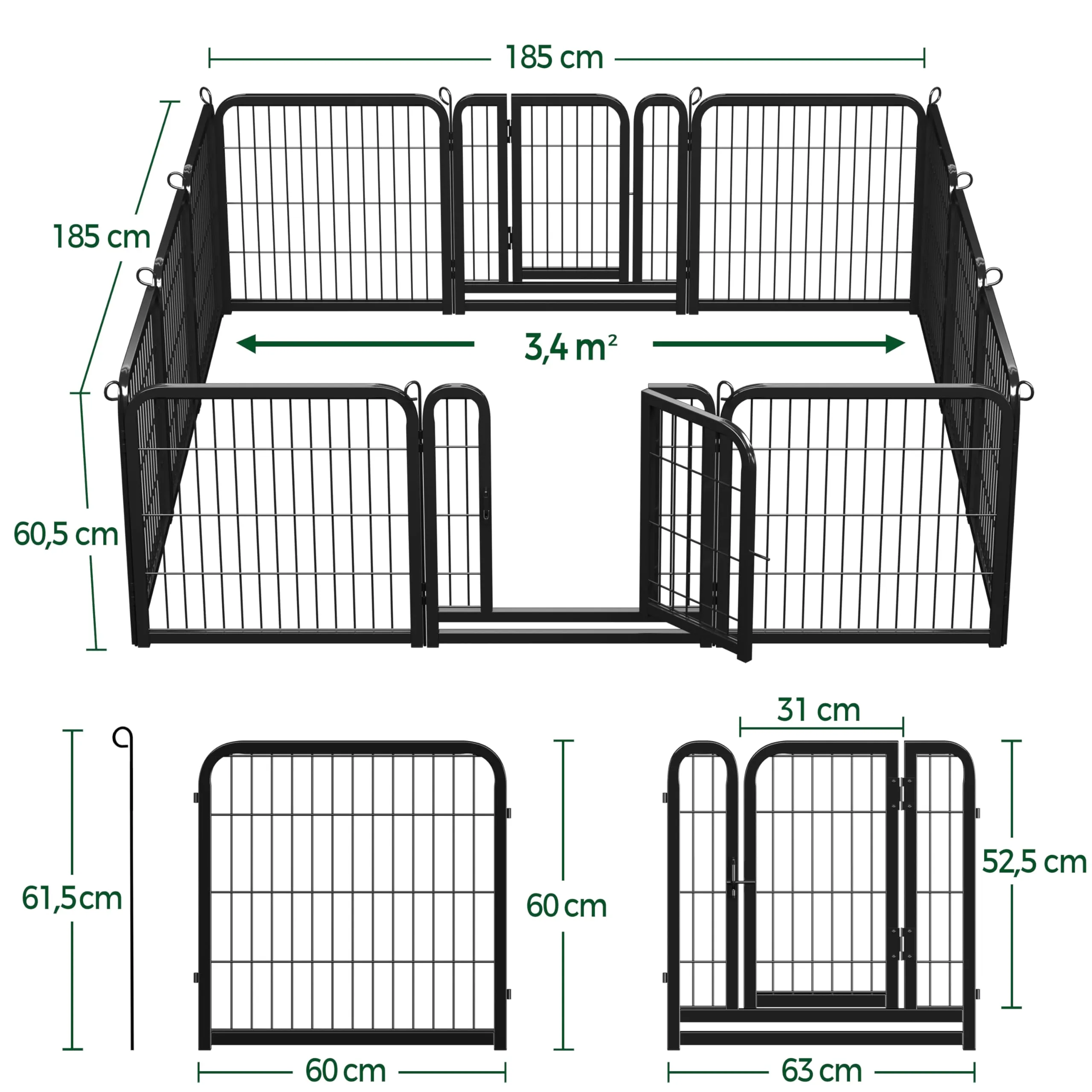 Yaheetech Recinto per Cani Cuccioli Pieghevole e Portatile, 12 Pezzi, 63 x 63 cm - immagine 2