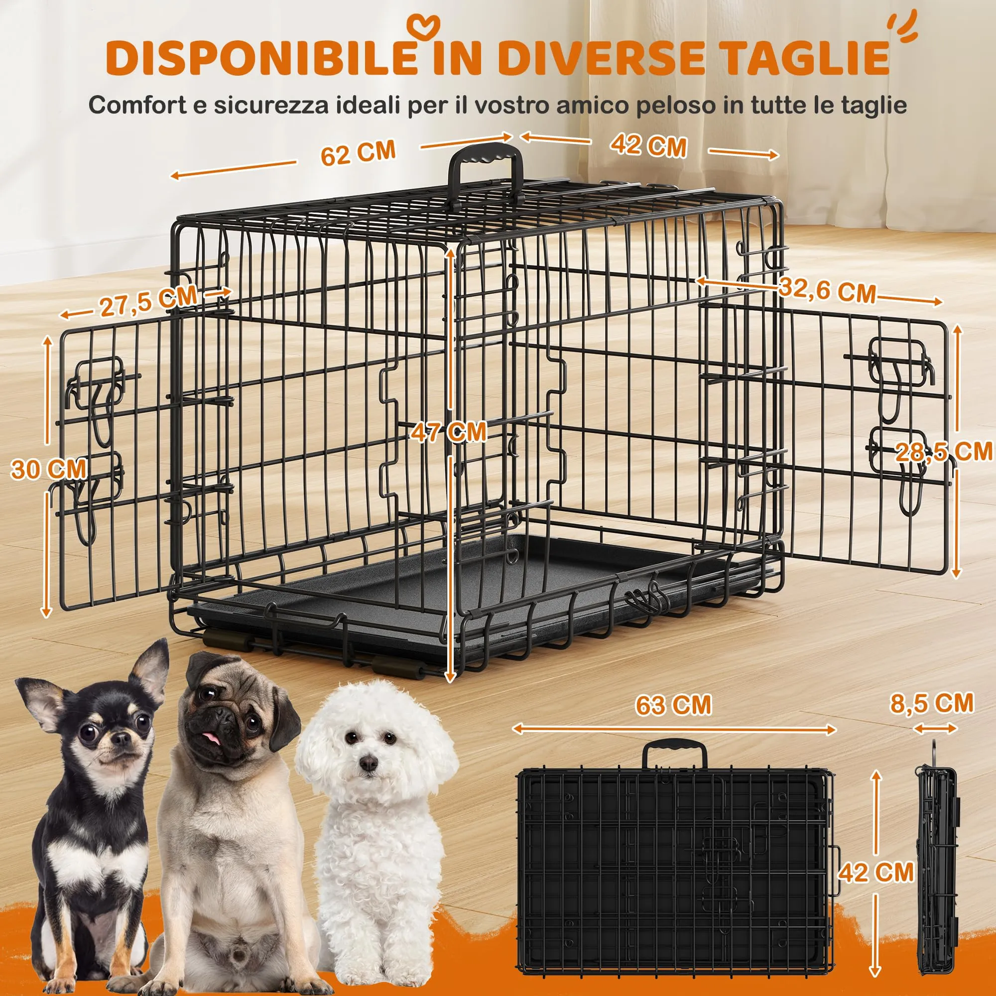 Yaheetech Gabbia Metallo per Cani Pieghevole 61,5 x 41,5 x 47 cm Nero - immagine 2