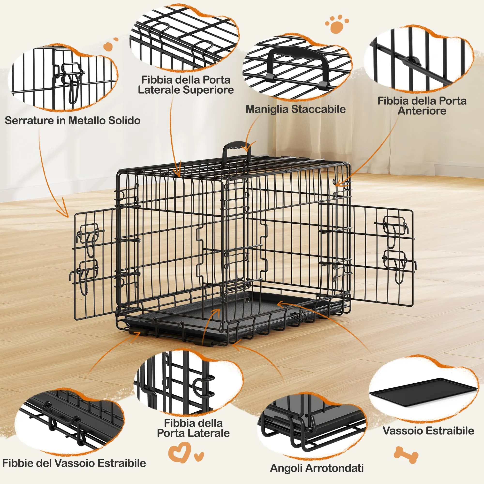 Yaheetech Gabbia Metallo per Cani Pieghevole 61,5 x 41,5 x 47 cm Nero - immagine 3