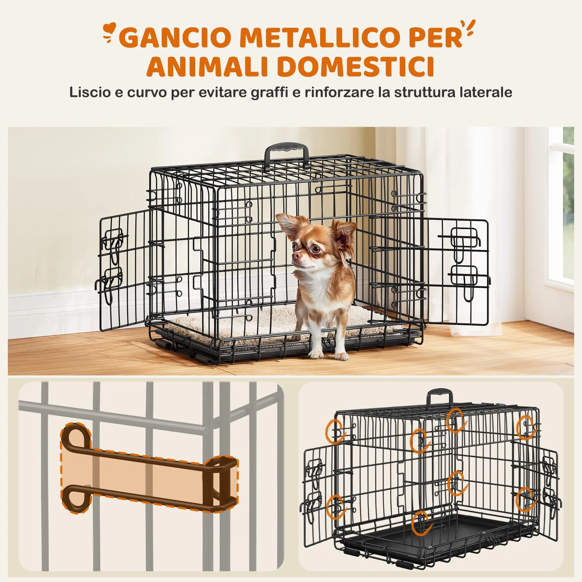 Yaheetech Gabbia Metallo per Cani Pieghevole 61,5 x 41,5 x 47 cm Nero - immagine 5