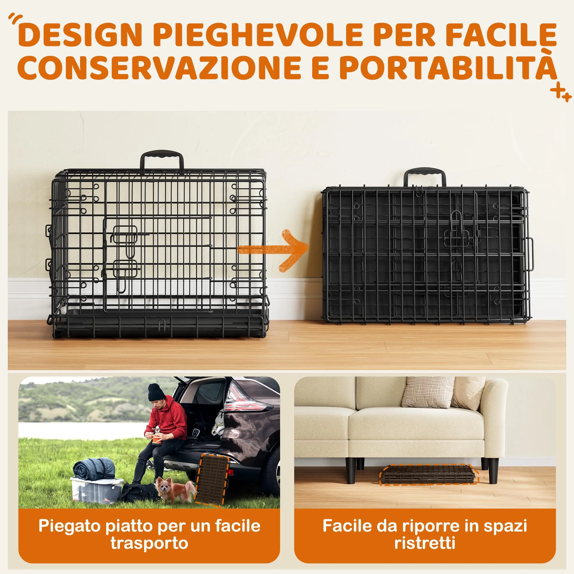 Yaheetech Gabbia Metallo per Cani Pieghevole 61,5 x 41,5 x 47 cm Nero - immagine 7