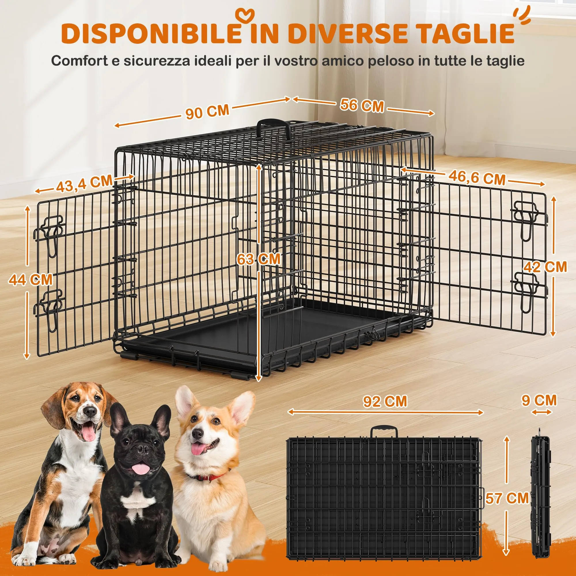 Yaheetech Gabbia Metallo per Cani Pieghevole 92 x 56,5 x 63 cm Nero - immagine 2
