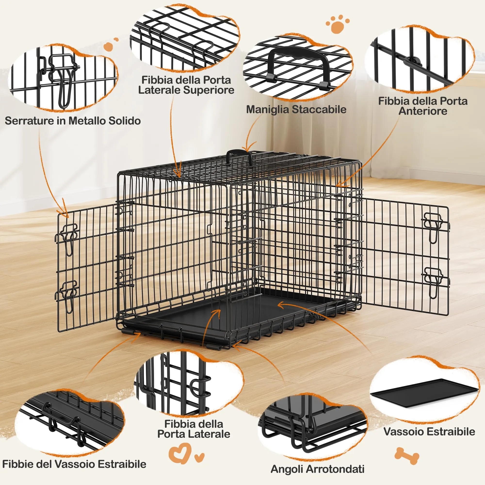 Yaheetech Gabbia Metallo per Cani Pieghevole 92 x 56,5 x 63 cm Nero - immagine 3