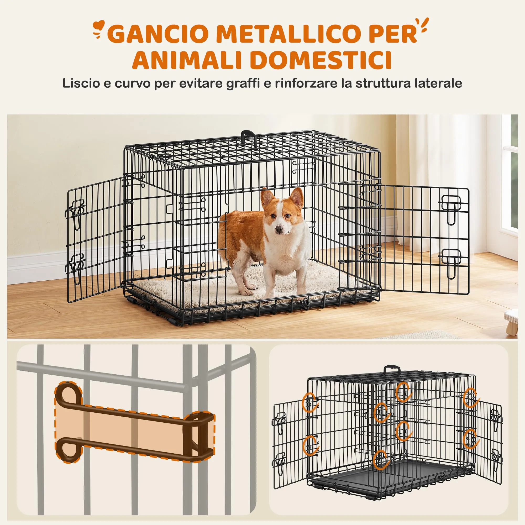 Yaheetech Gabbia Metallo per Cani Pieghevole 92 x 56,5 x 63 cm Nero - immagine 6