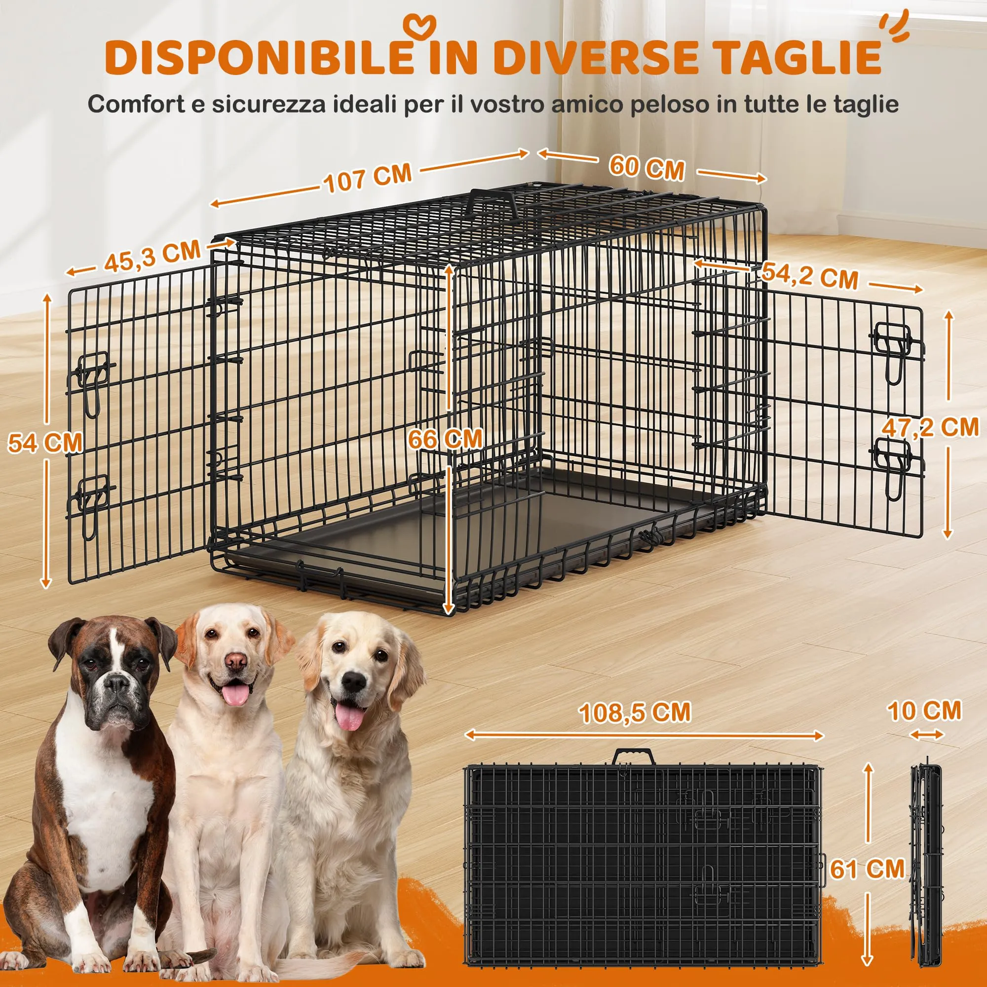 Yaheetech Gabbia Metallo per Cani Pieghevole 107 × 66 × 74,5 cm Nero - immagine 7