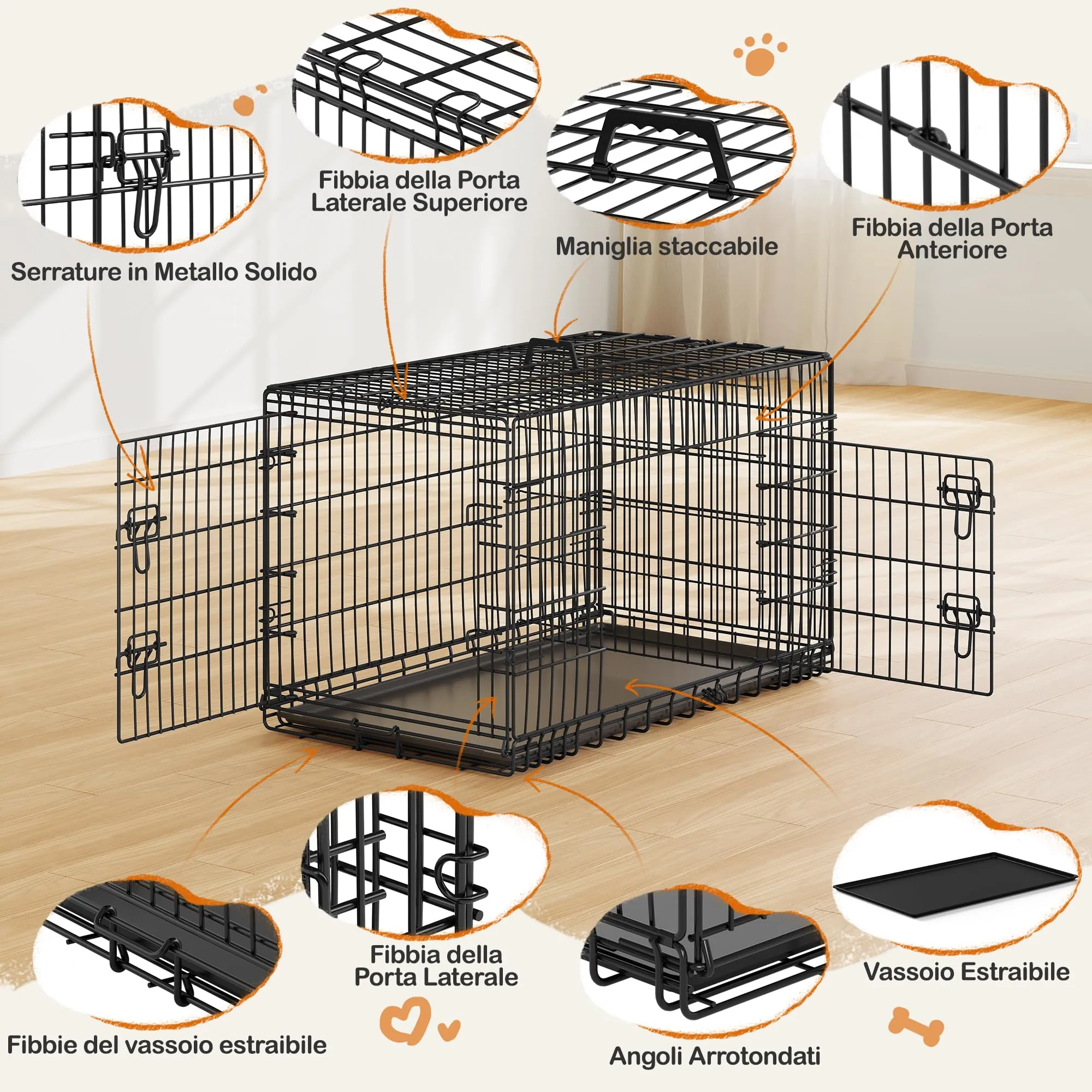 Yaheetech Gabbia Metallo per Cani Pieghevole 107 × 66 × 74,5 cm Nero - immagine 8