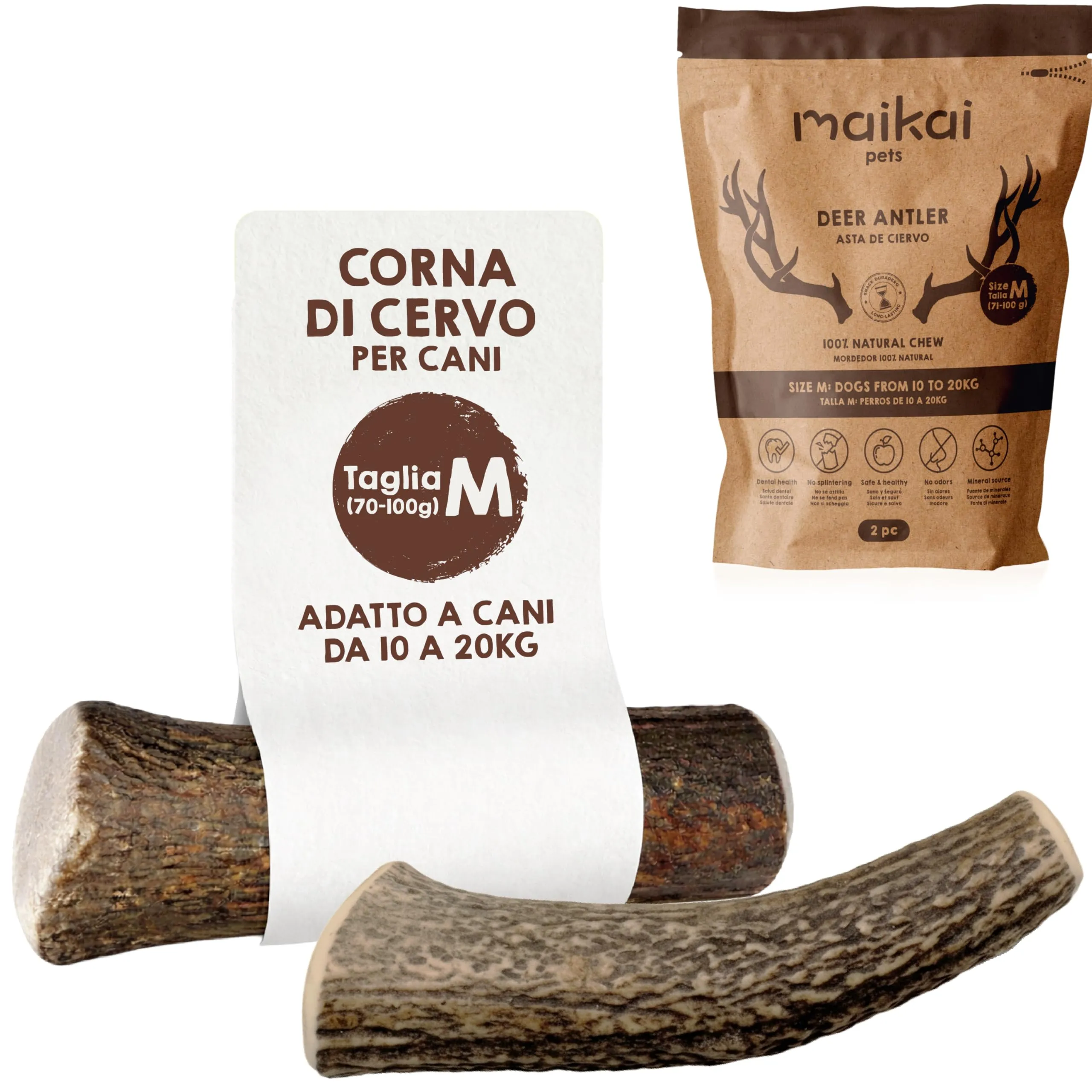 MAIKAI Corna di Cervo per Cani, Taglia M, 2 Pezzi - immagine 1