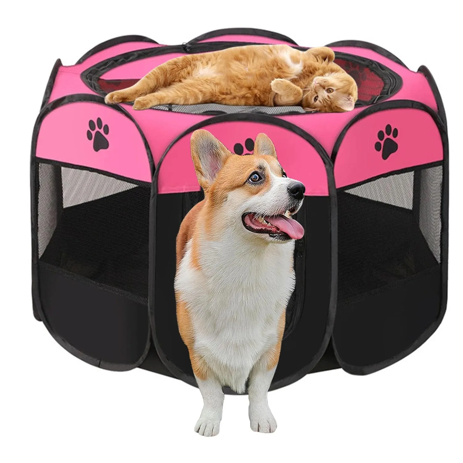 Exquilnova Beccuccioolo Portatile per Cuccioli, 91 x 91 x 58 cm, Pieghevole, Tessuto Oxford Impermeabile, Rosa - immagine 1