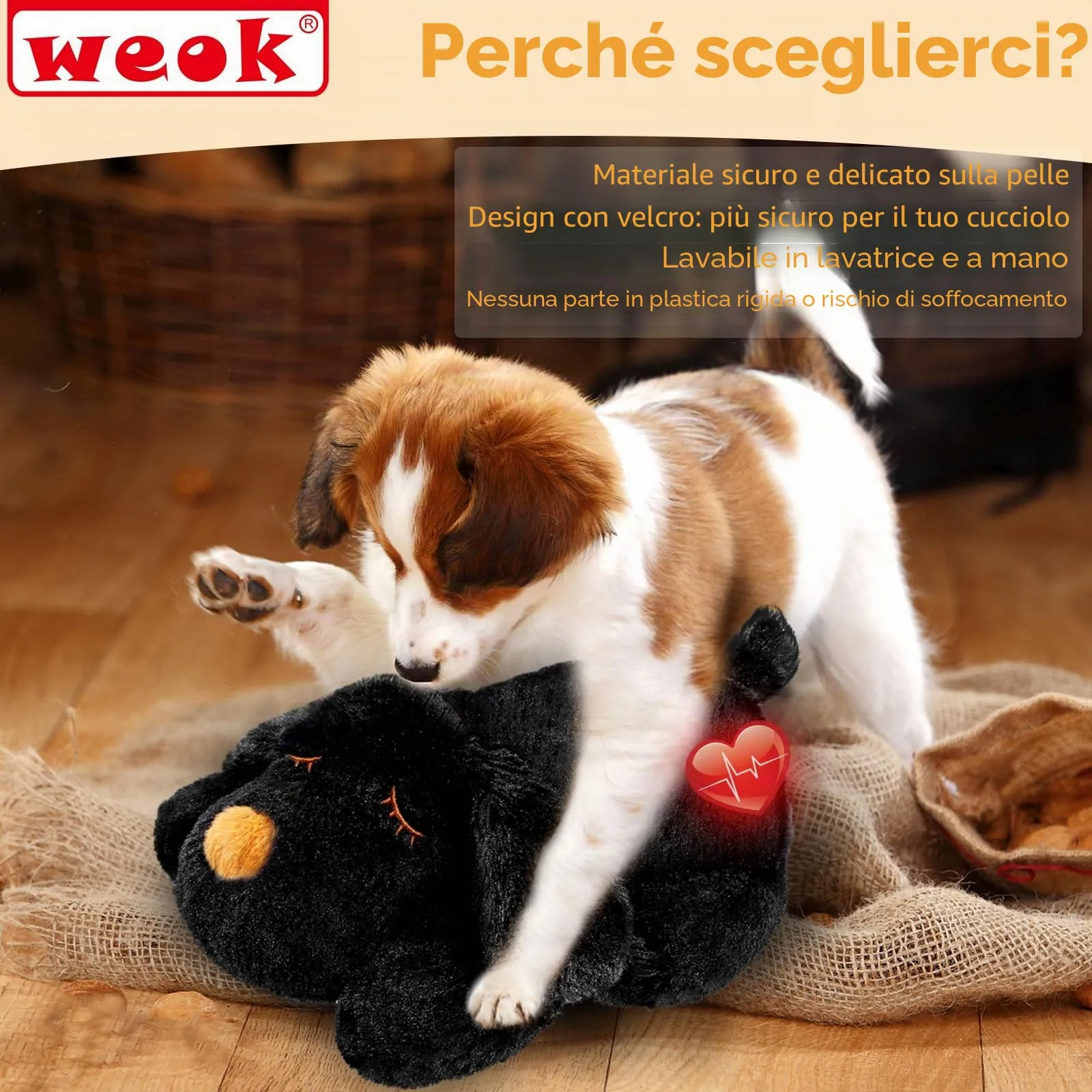 WEOK Giocattolo con Battito Cardiaco Simulato Anti-Ansia per Cani e Gatti, Peluche per Aiuto Comportamentale e Sonno - immagine 2