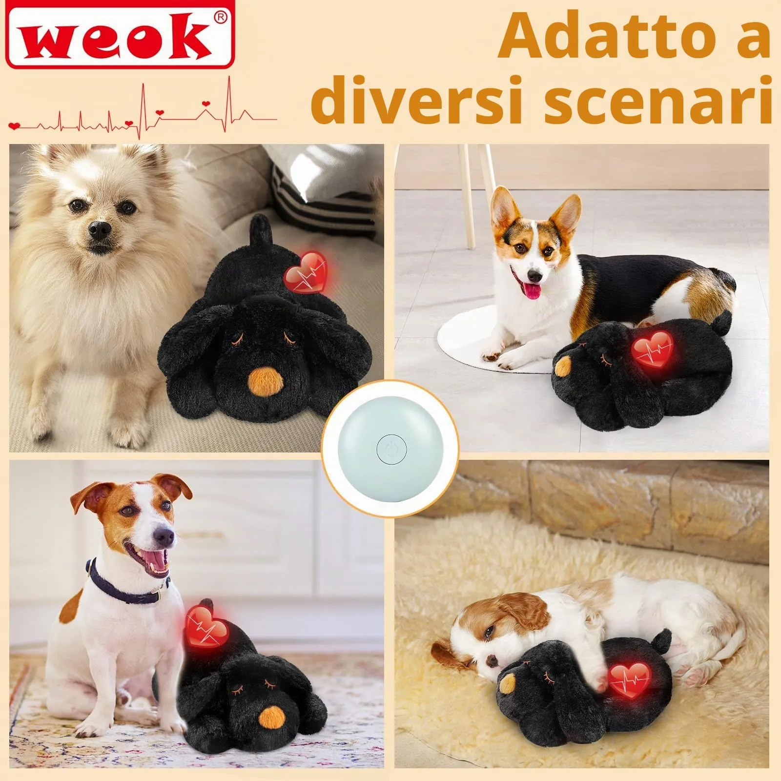 WEOK Giocattolo con Battito Cardiaco Simulato Anti-Ansia per Cani e Gatti, Peluche per Aiuto Comportamentale e Sonno - immagine 5