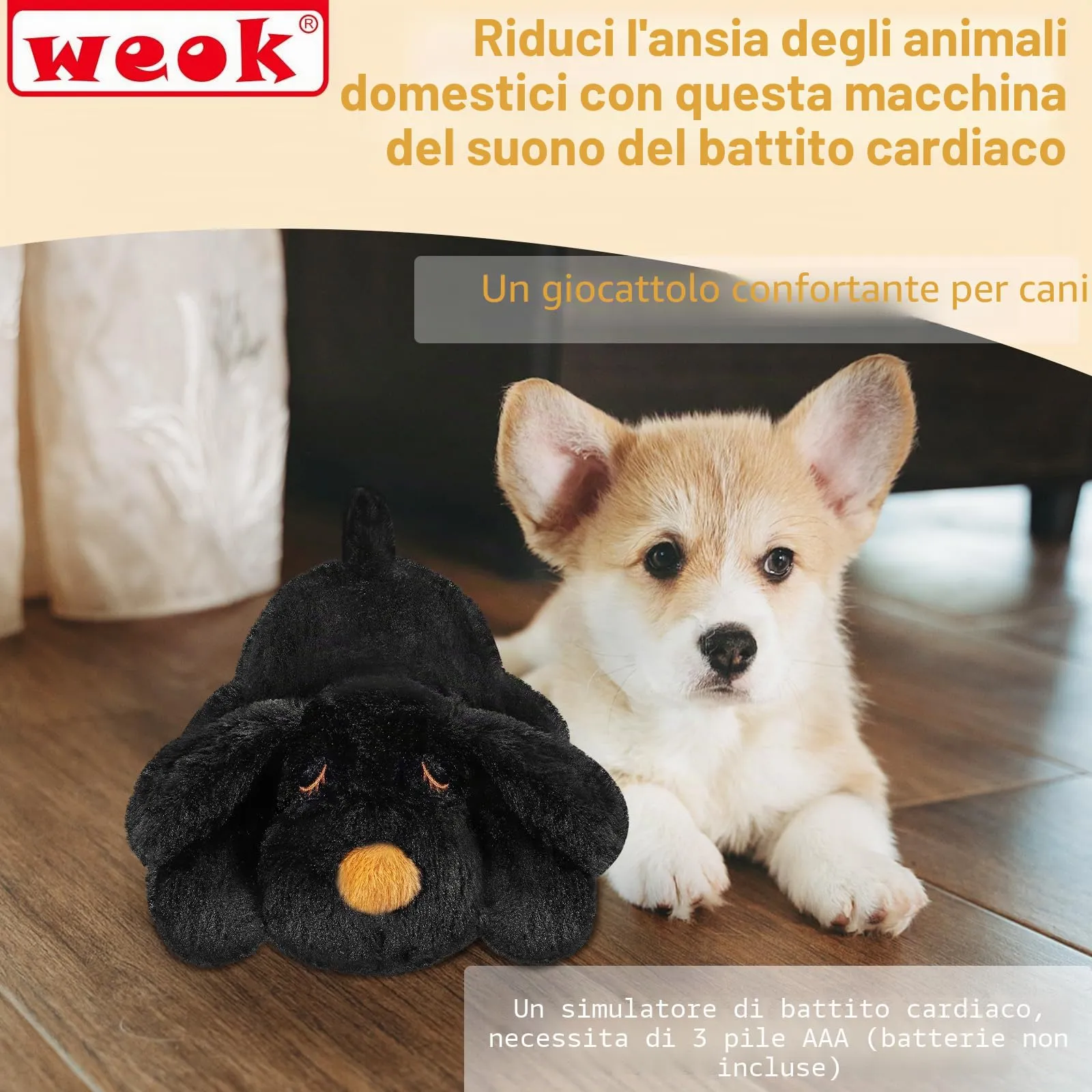WEOK Giocattolo con Battito Cardiaco Simulato Anti-Ansia per Cani e Gatti, Peluche per Aiuto Comportamentale e Sonno - immagine 7